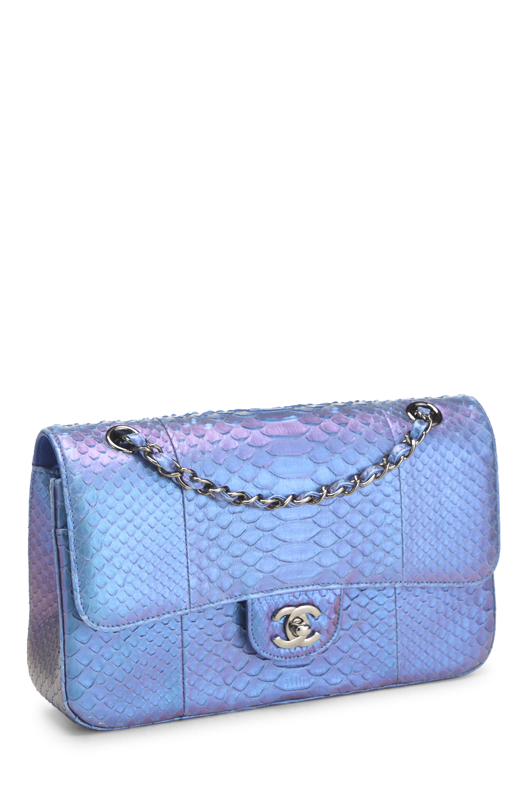 Iridescent Purple Python Classic Double Flap Medium