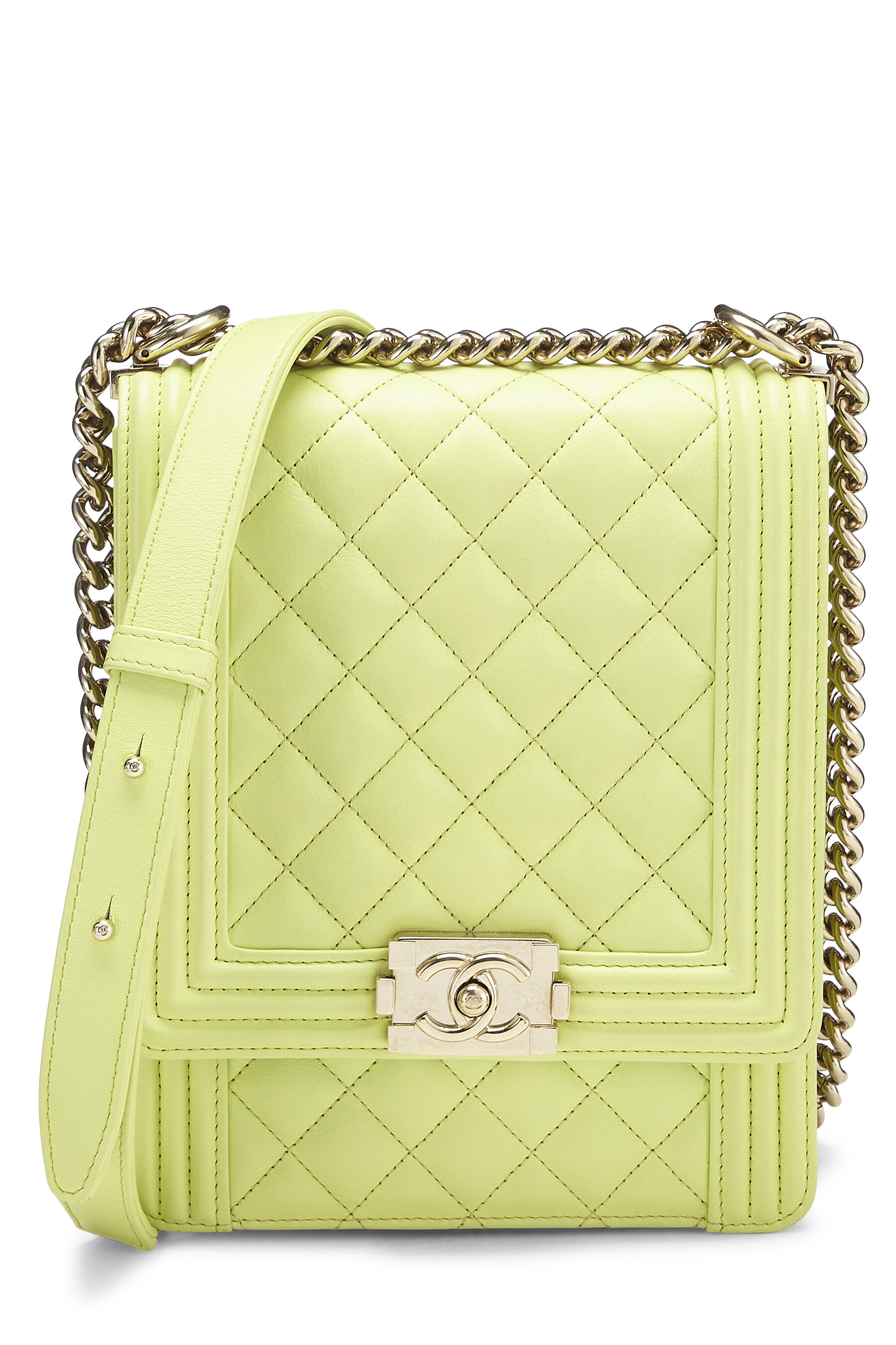 North south boy leather crossbody bag Chanel Yellow in Leather