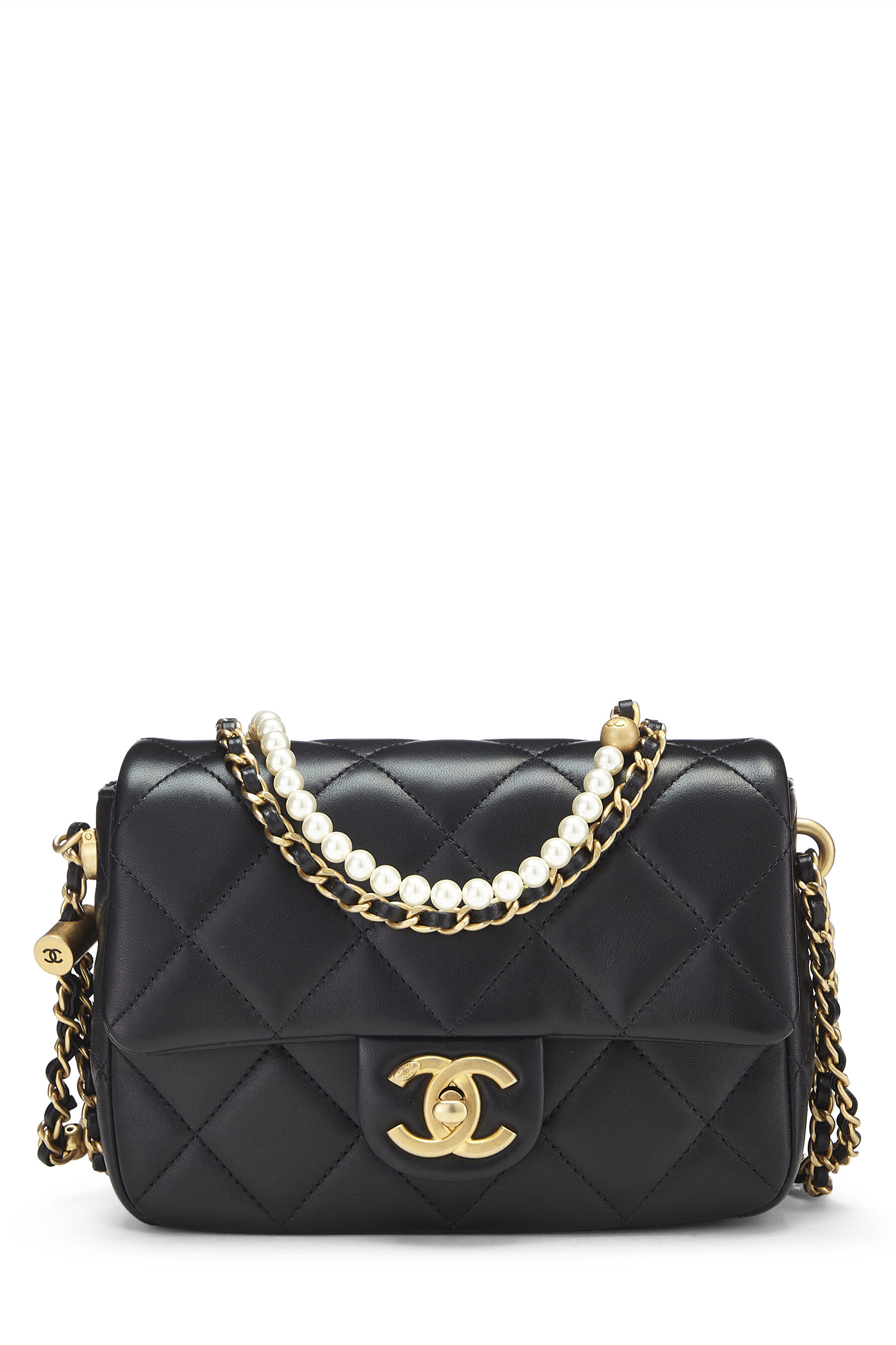 CHANEL Lambskin Quilted Mini Golden Plate Flap Black 1092231