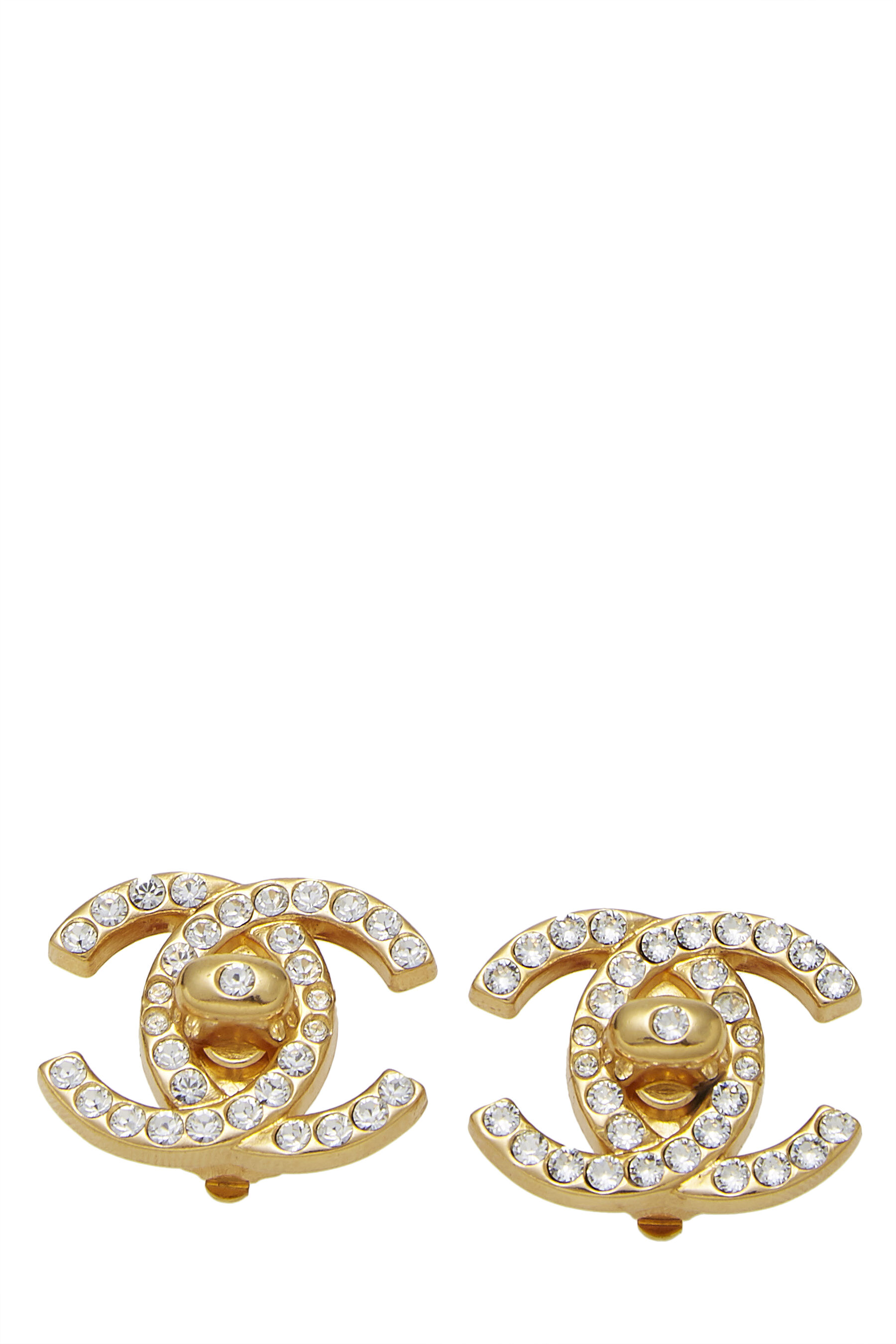 Chanel Gold Crystal 'CC' Turnlock Earrings Large Q6J0LE0RD5013