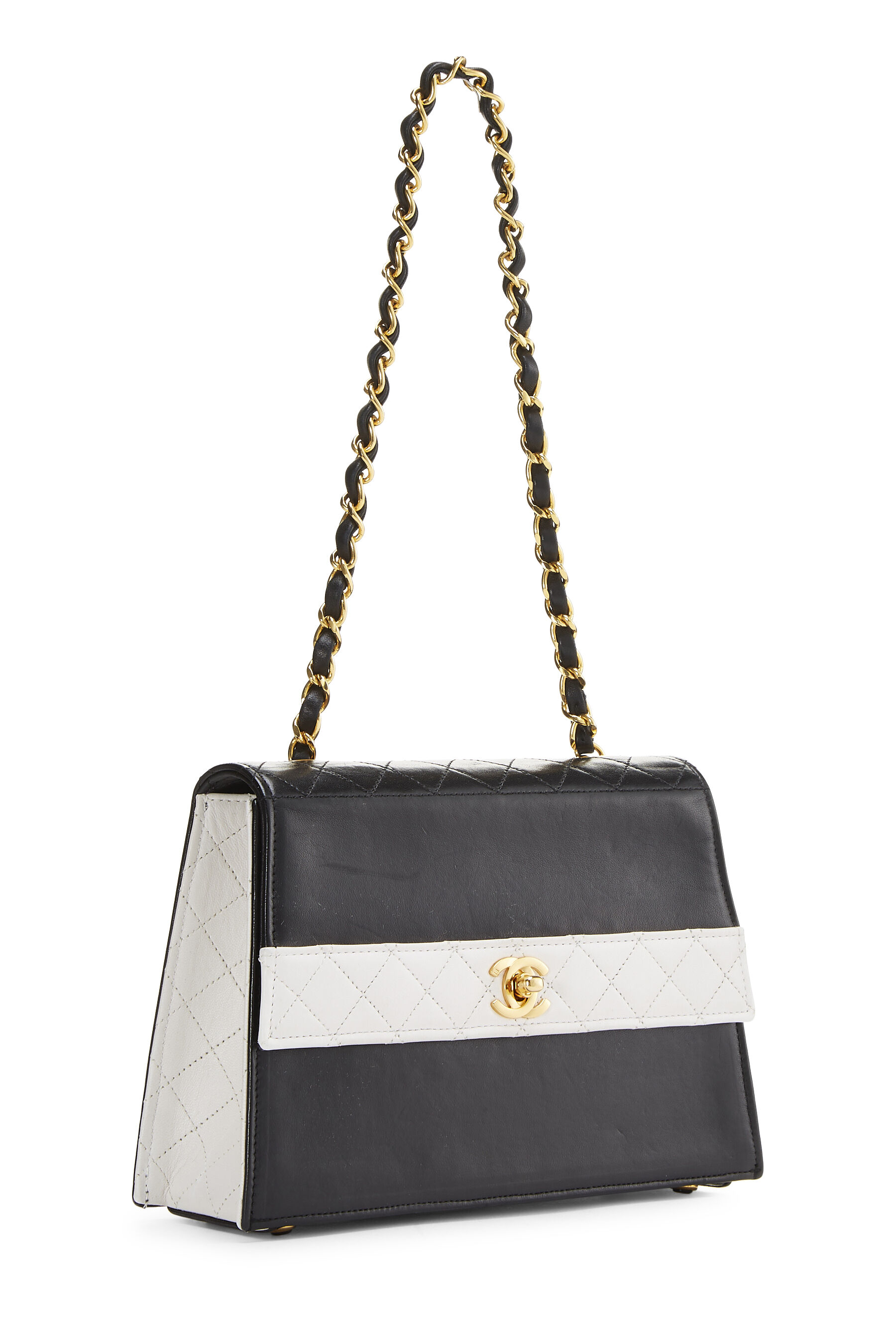 Chanel White & Black Quilted Lambskin Trapezoid Shoulder Mini