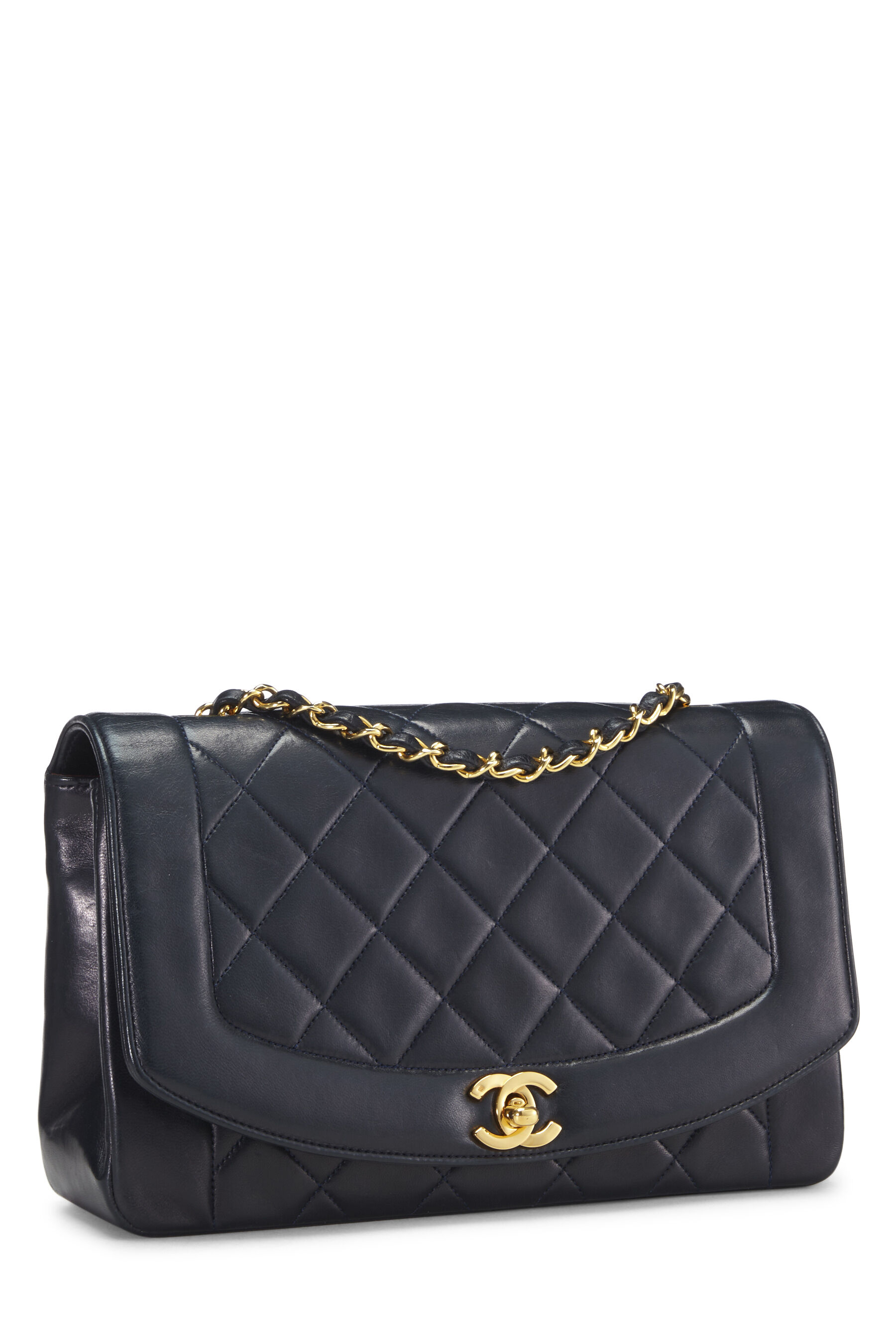 Chanel Vintage Diana Small Flap, Navy Blue Lambskin with Gold Hardware,  Preowned in Dustbag WA001