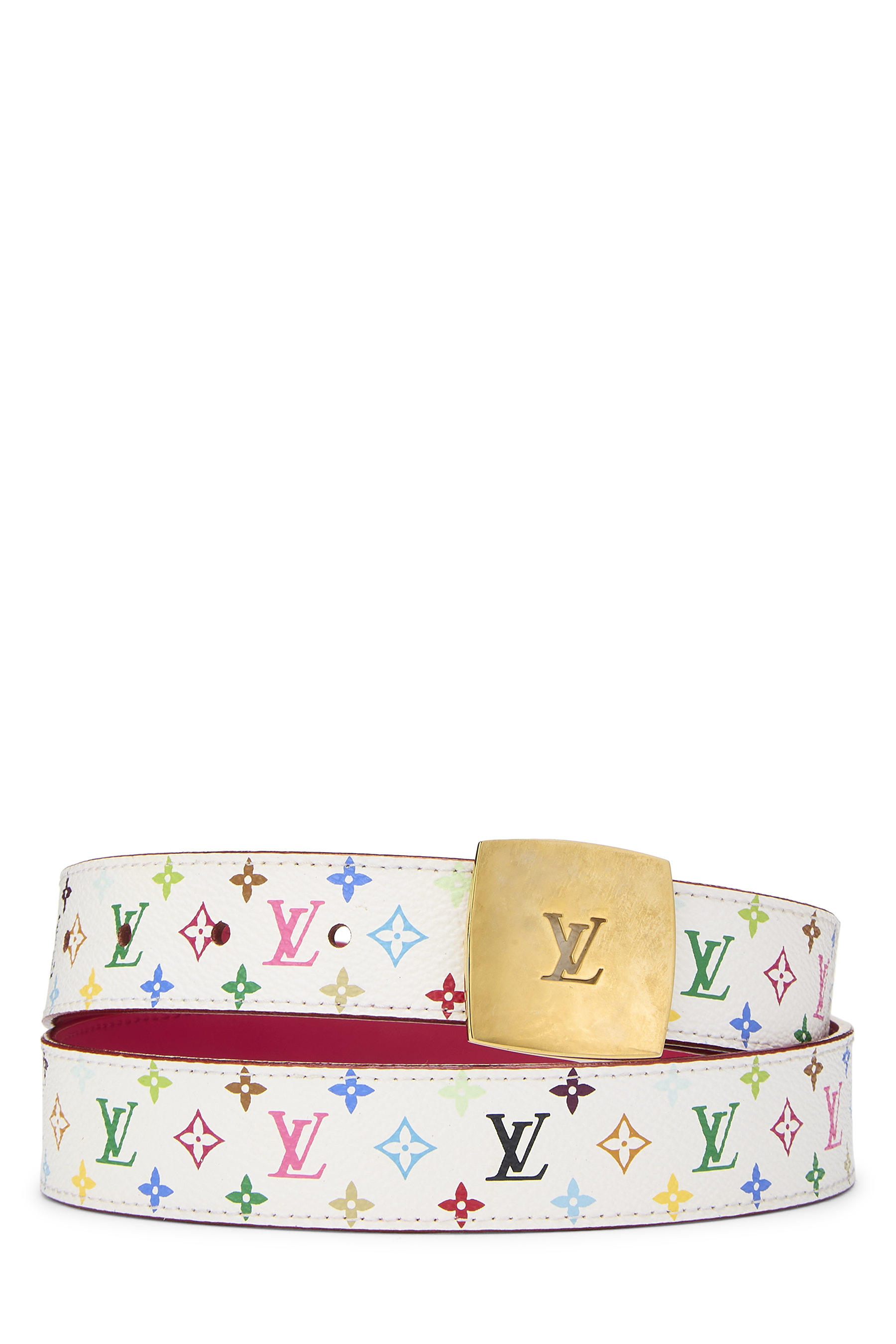 Women's Leather Louis Vuitton Takashi Murakami X Louis Vuitton White Monogram Multicolore Ceinture 90 in White