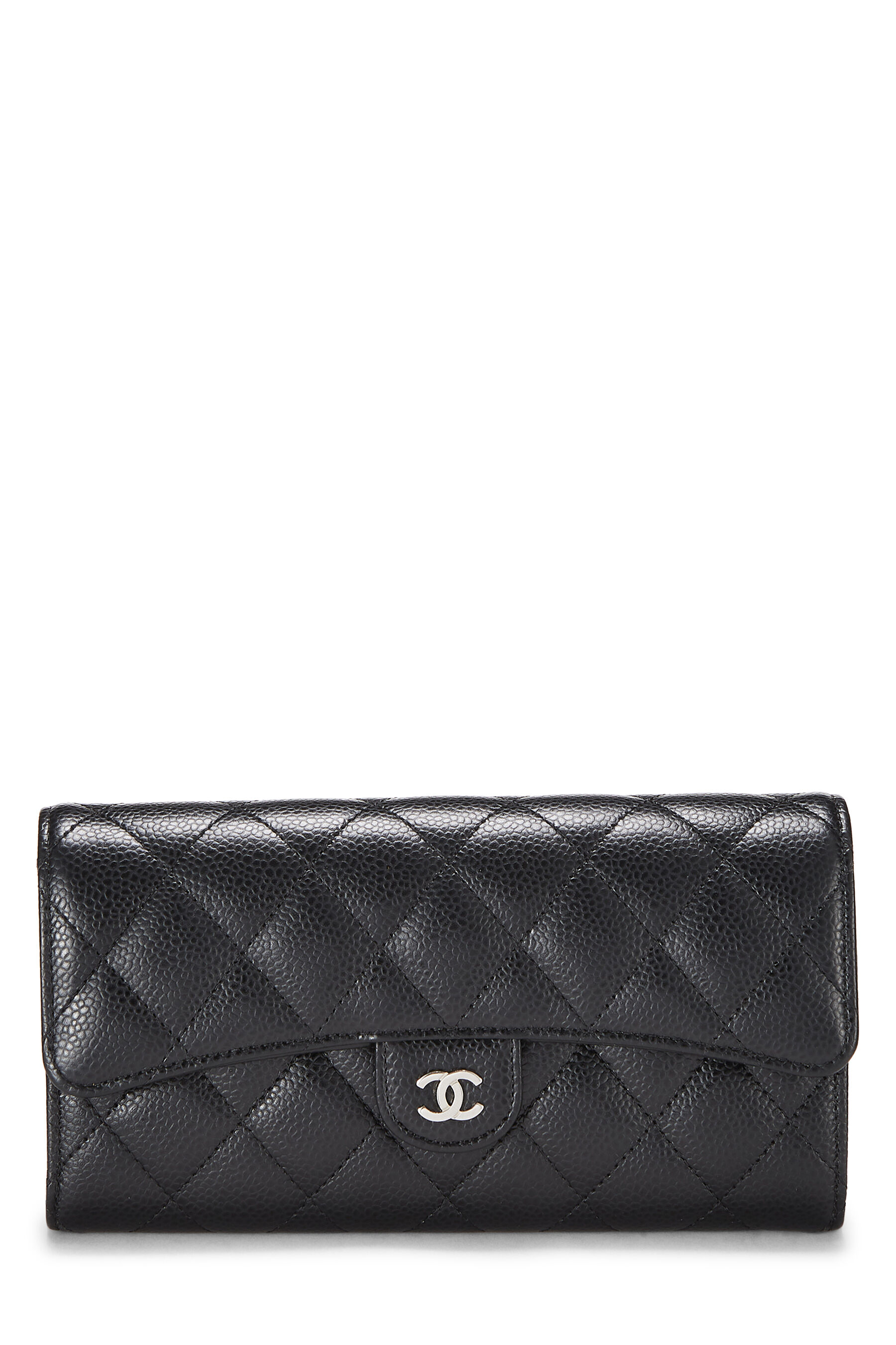 Caviar Quilted Long Flap Wallet With Top Zipper Black GHW