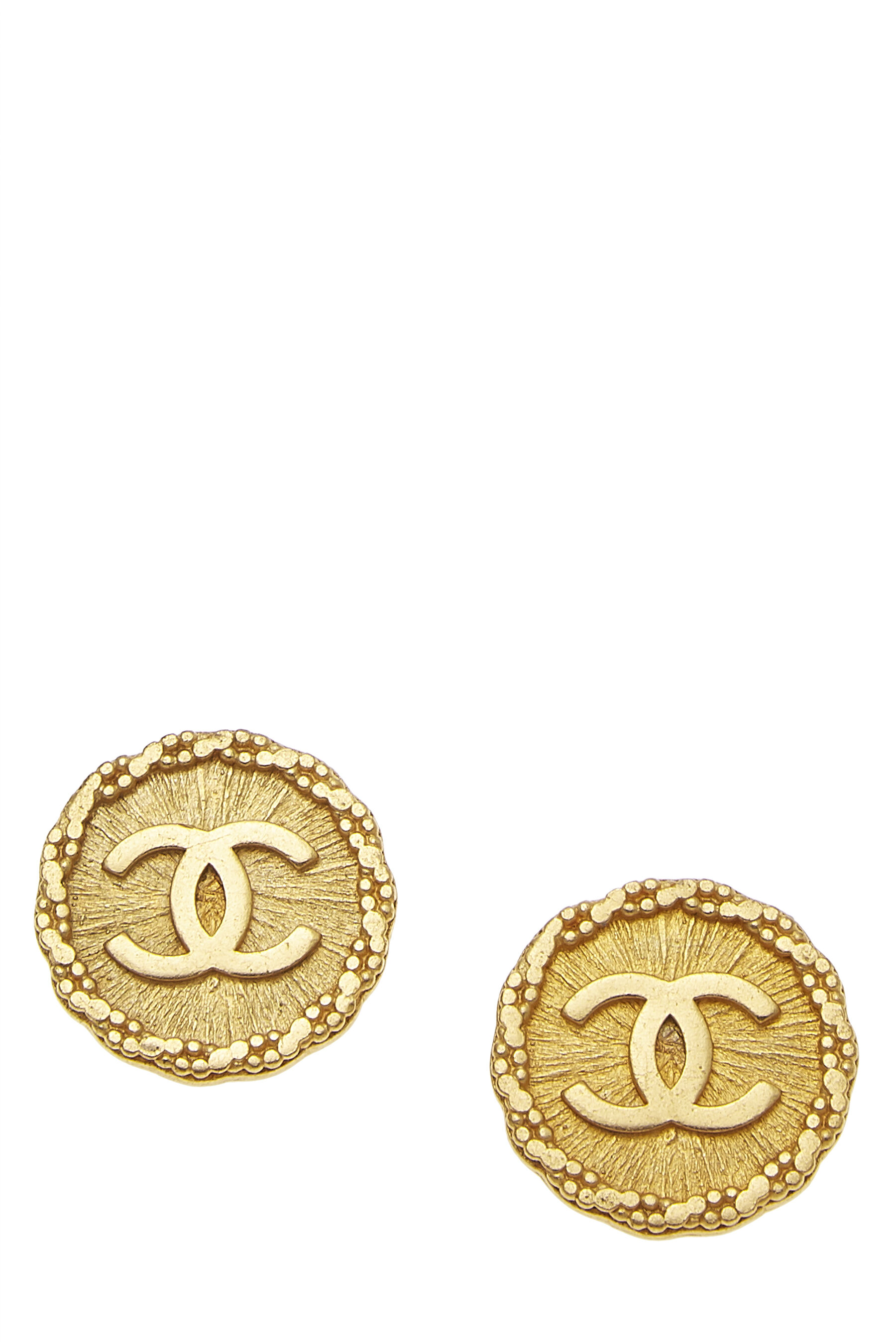 Gold Metal Sunburst 'CC' Earrings