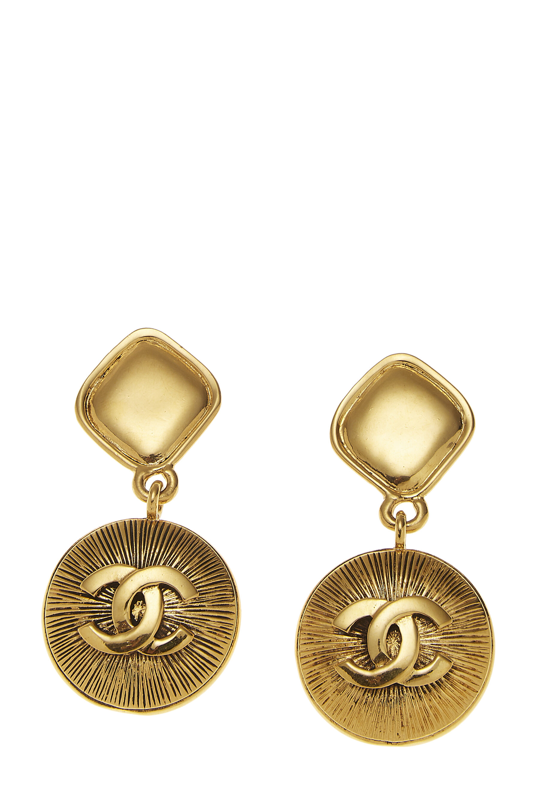 Gold 'CC' Dangling Sunburst Earrings