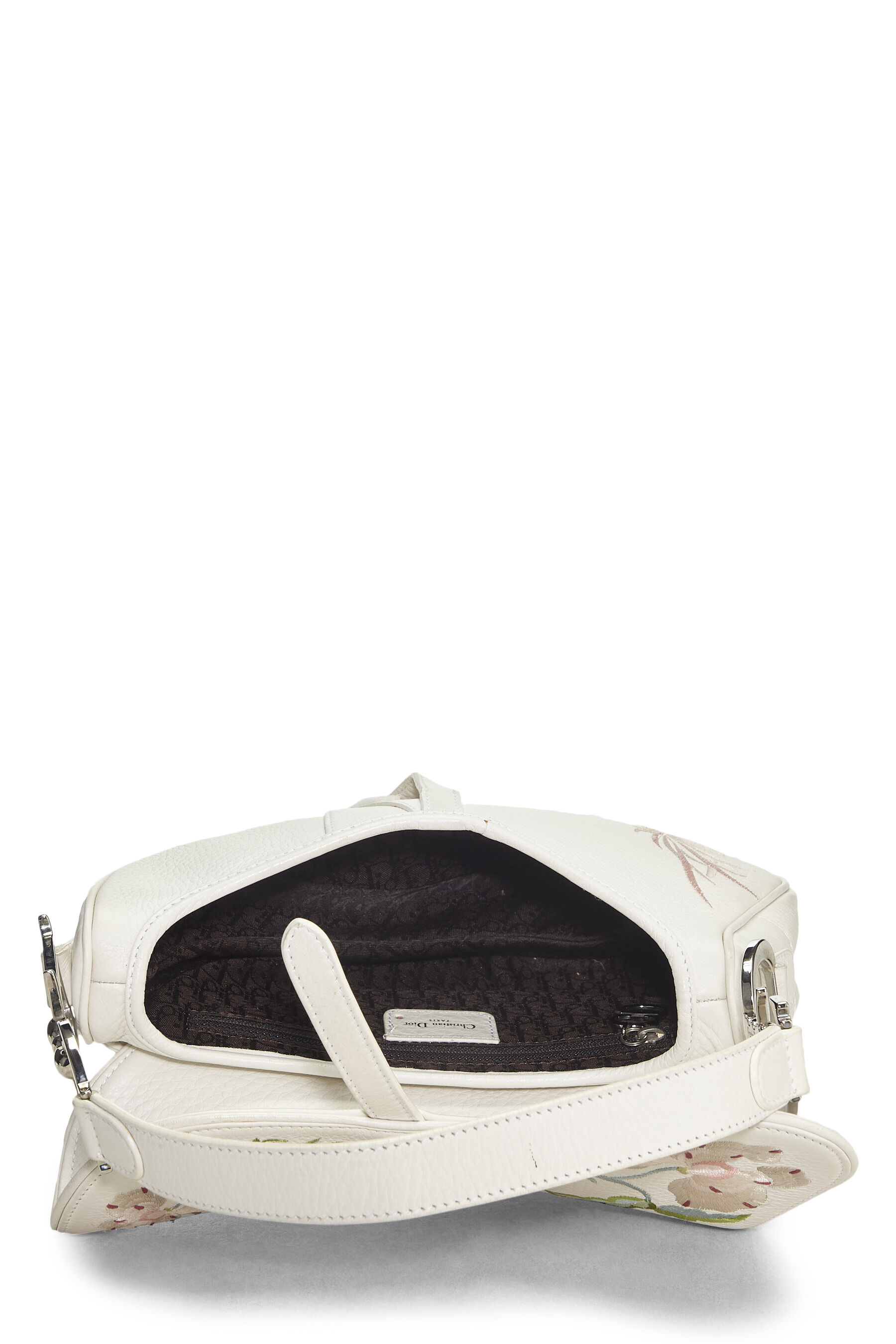 White Embroidered Leather Saddle Bag