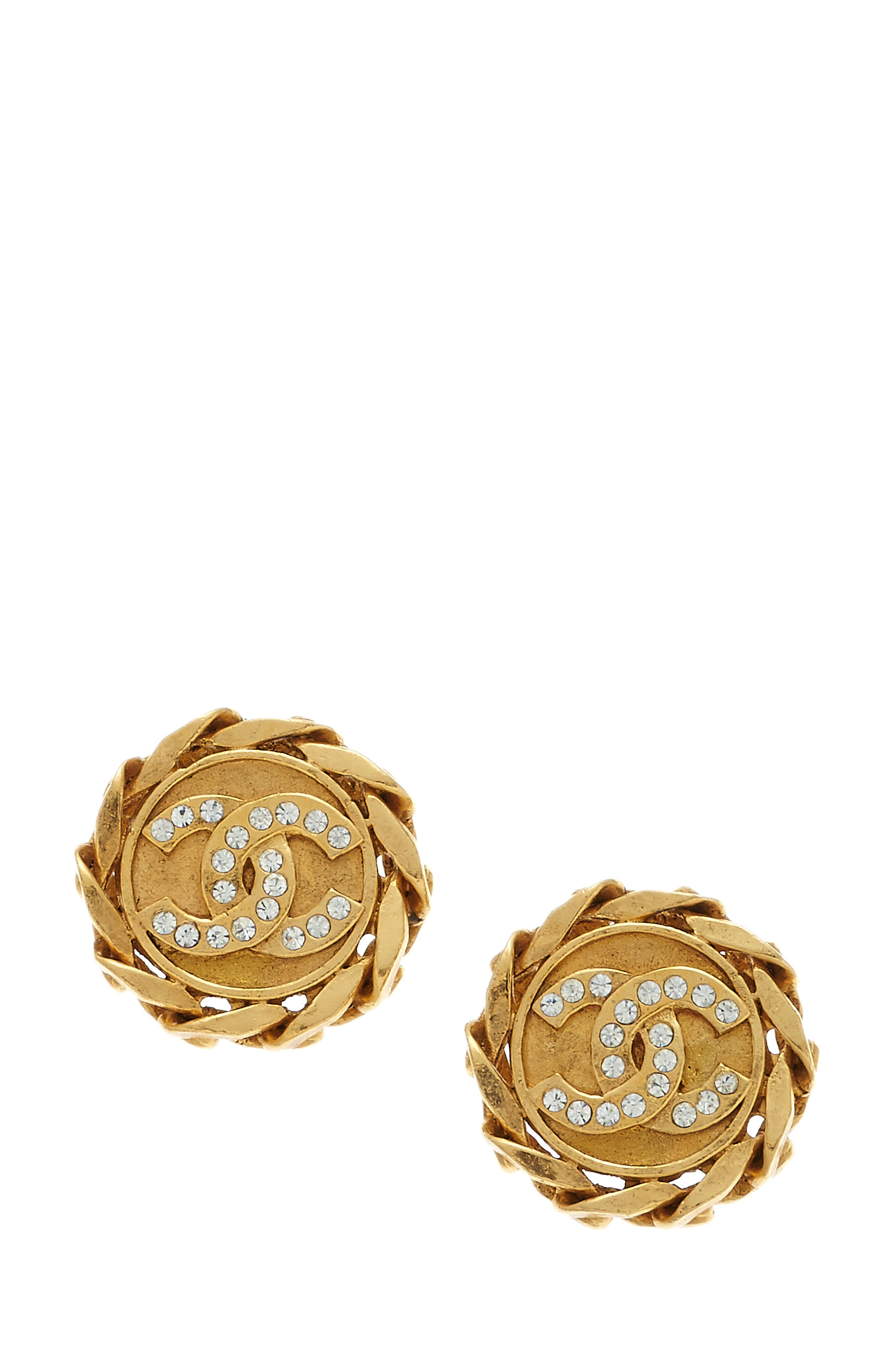 Gold & Crystal 'CC' Chain Border Earrings