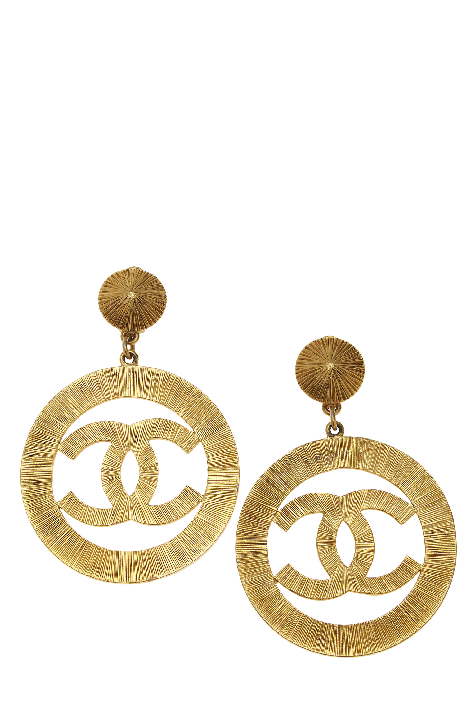 Gold 'CC' Dangling Sunburst Earrings Large