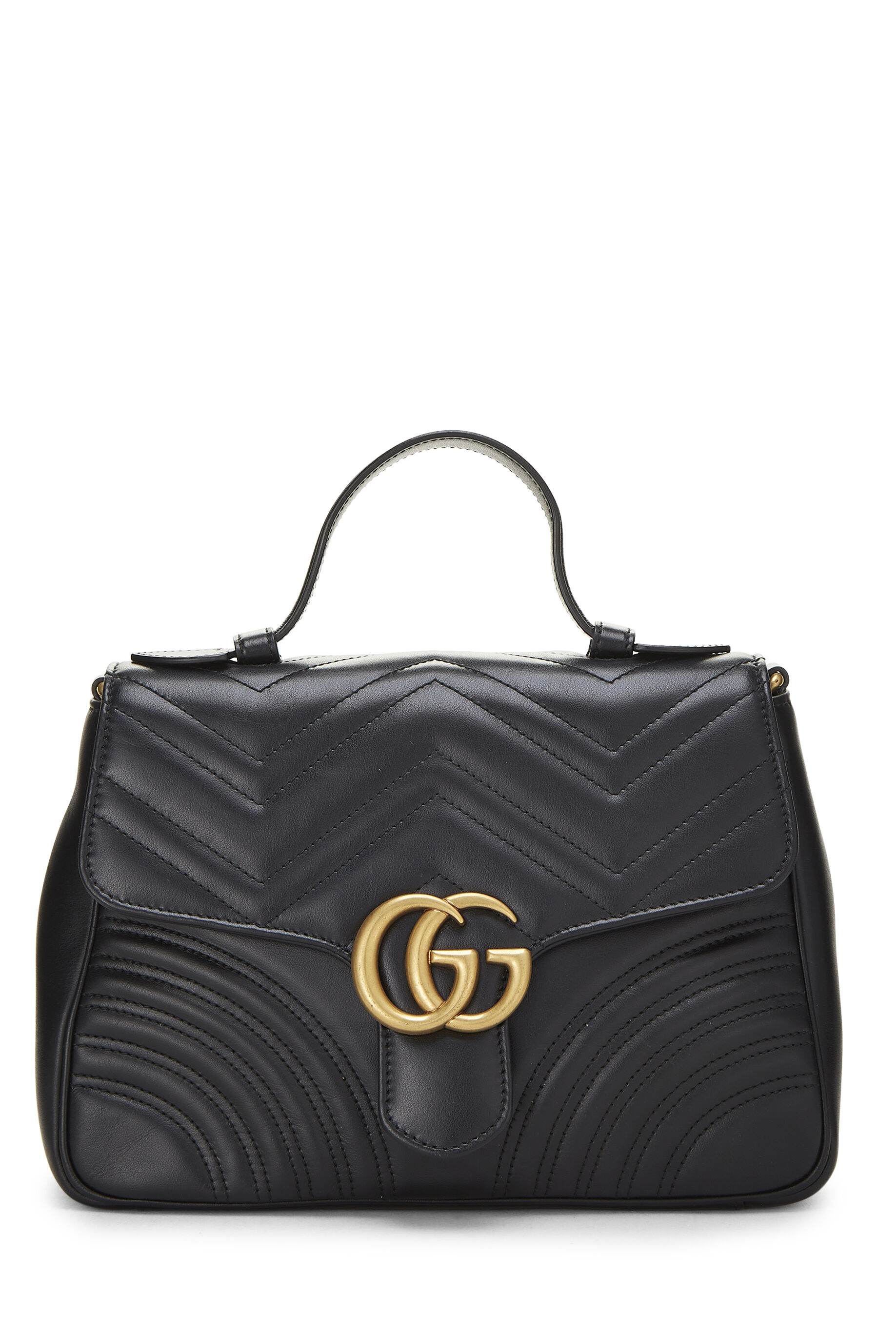 Black Leather GG Marmont Top Handle Shoulder Bag Small