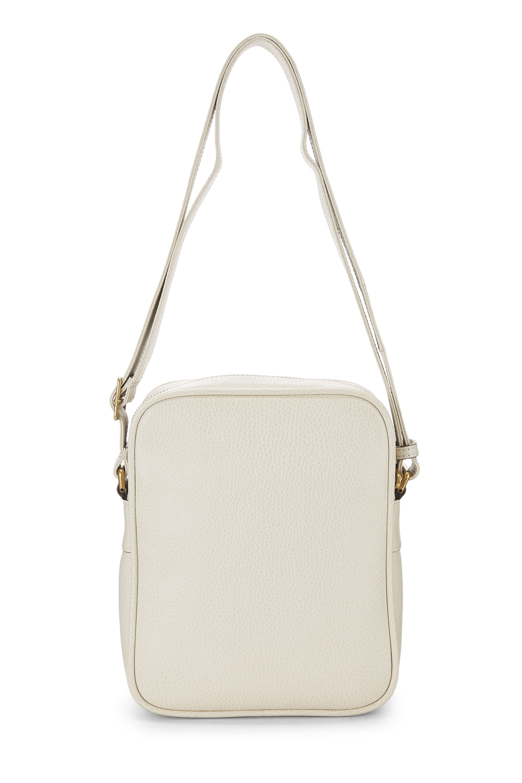 White Logo Print Leather Vertical Camera Bag Small