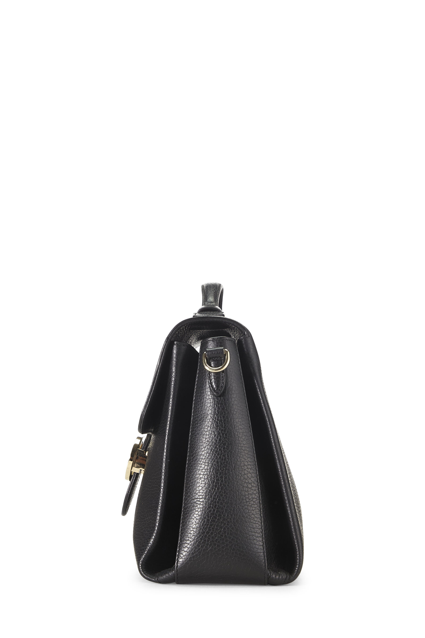 Black Leather Interlocking Handle Bag Large