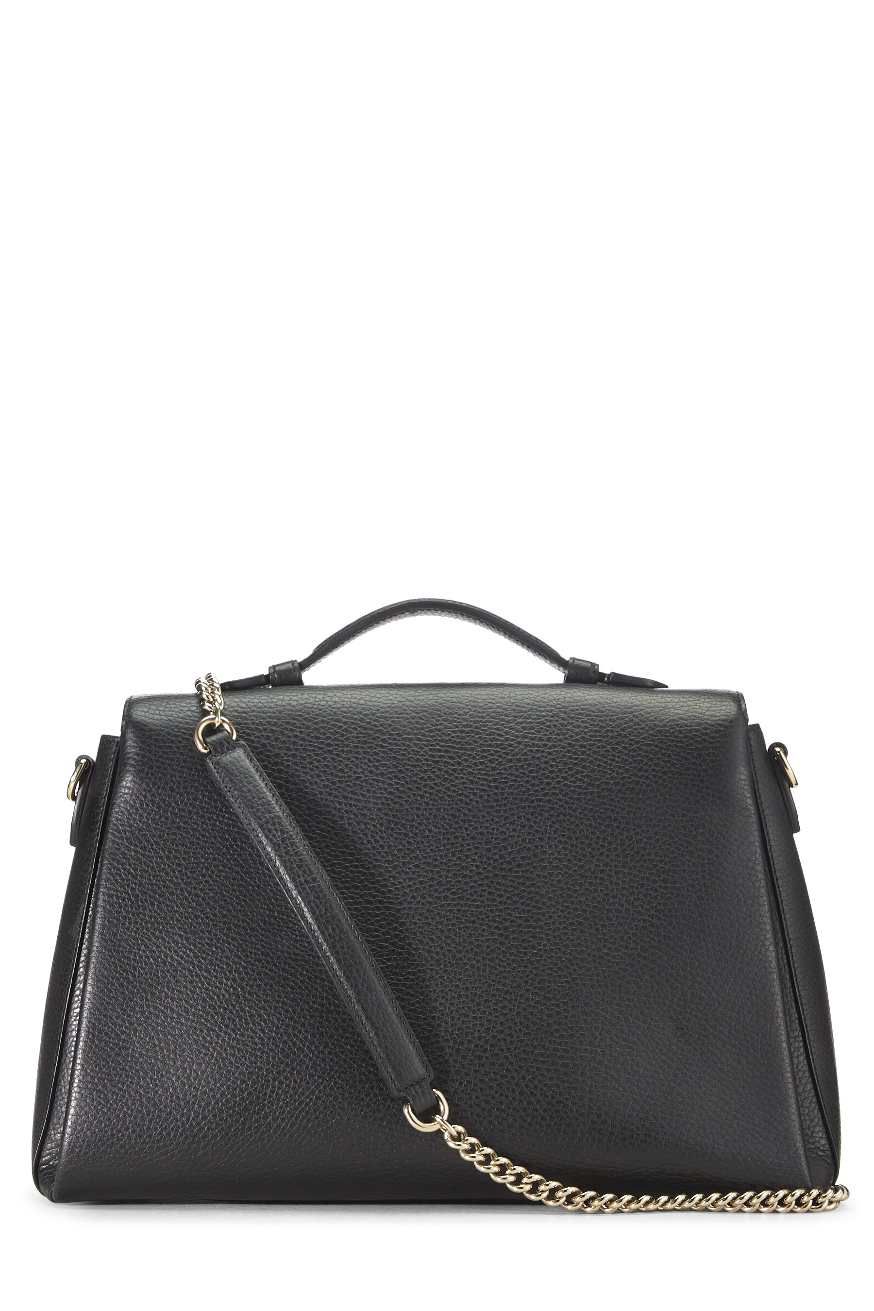 Black Leather Interlocking Handle Bag Large