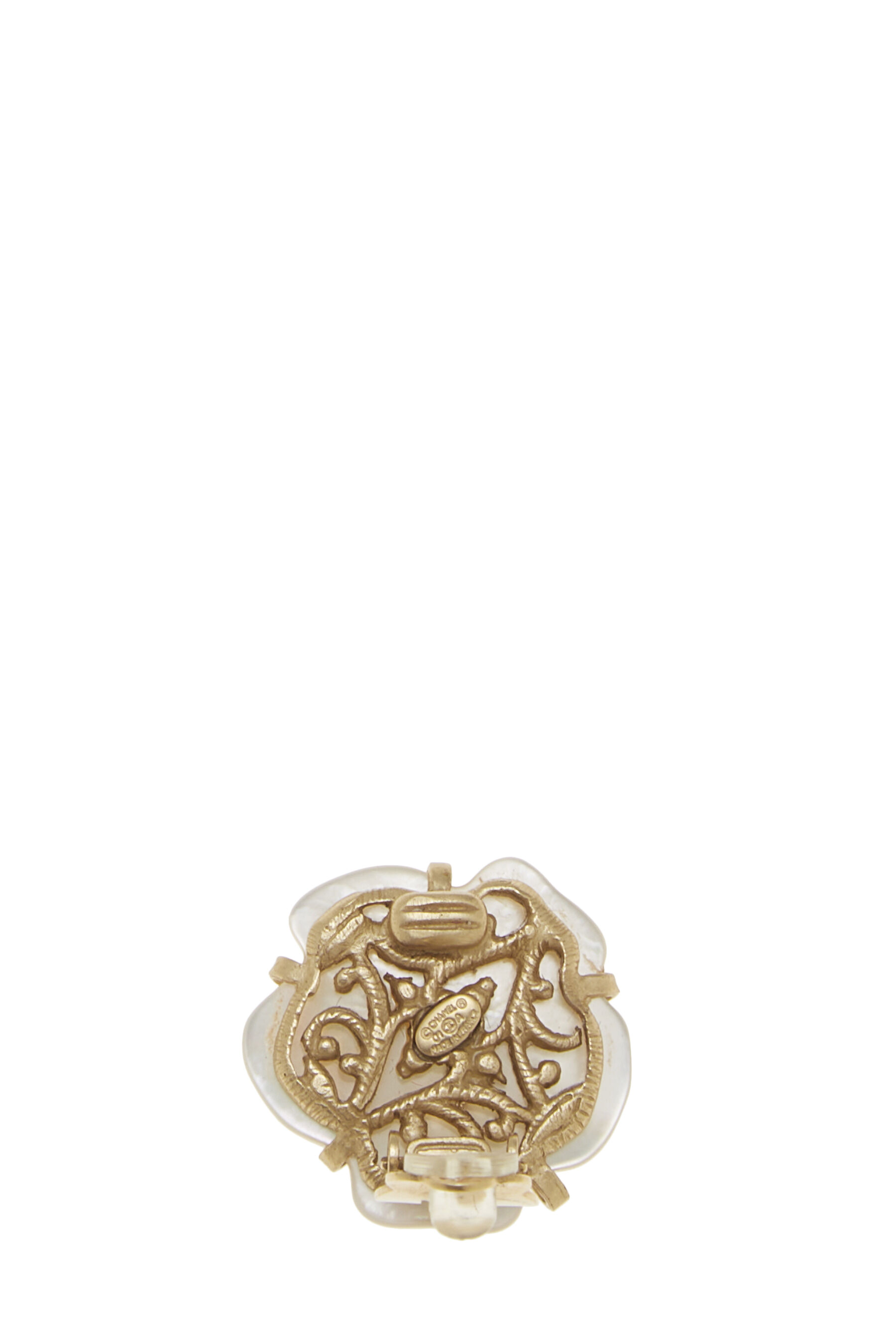 Gold Pearl Camellia Earrings