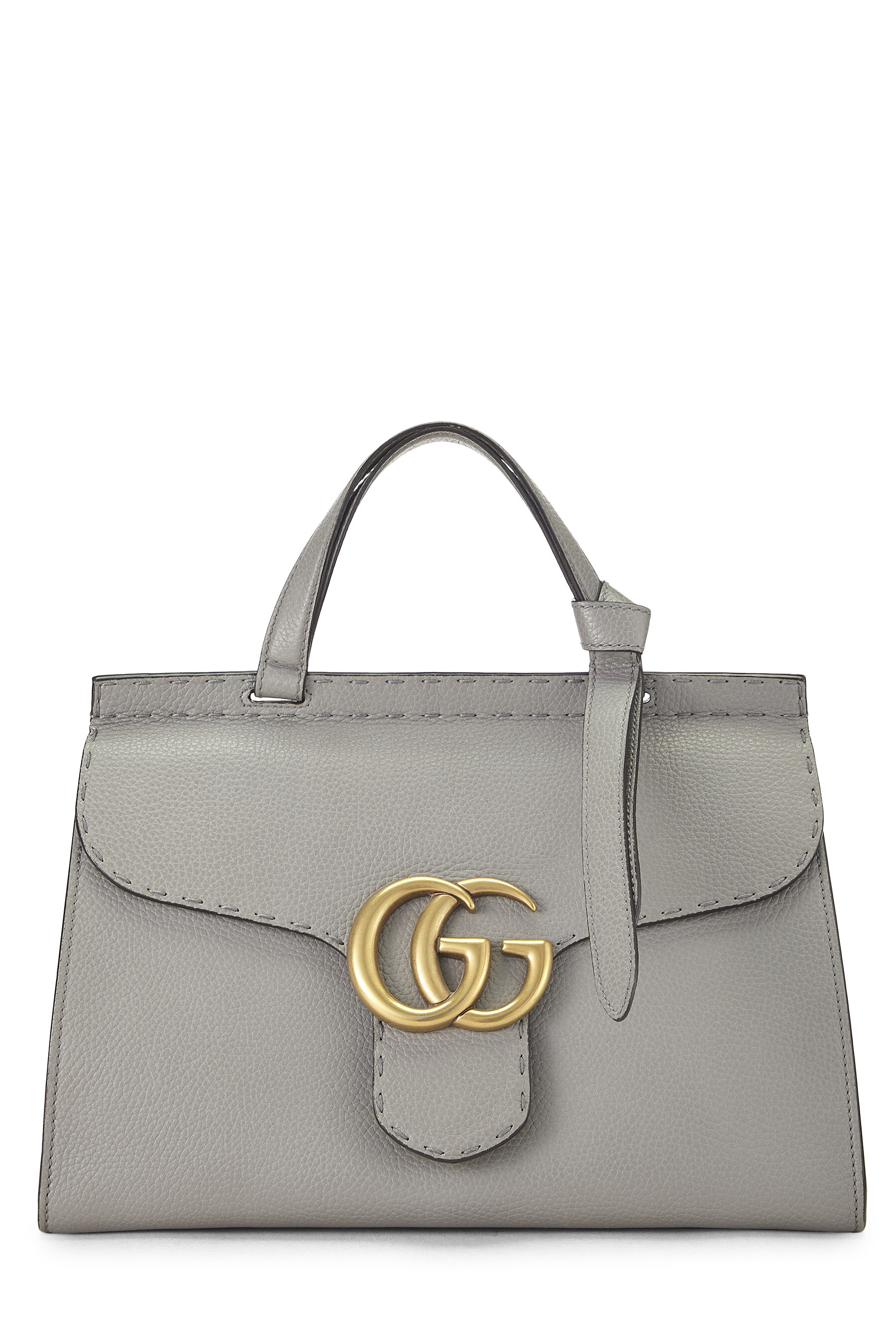 Grey Leather GG Marmont Top Handle Flap Bag