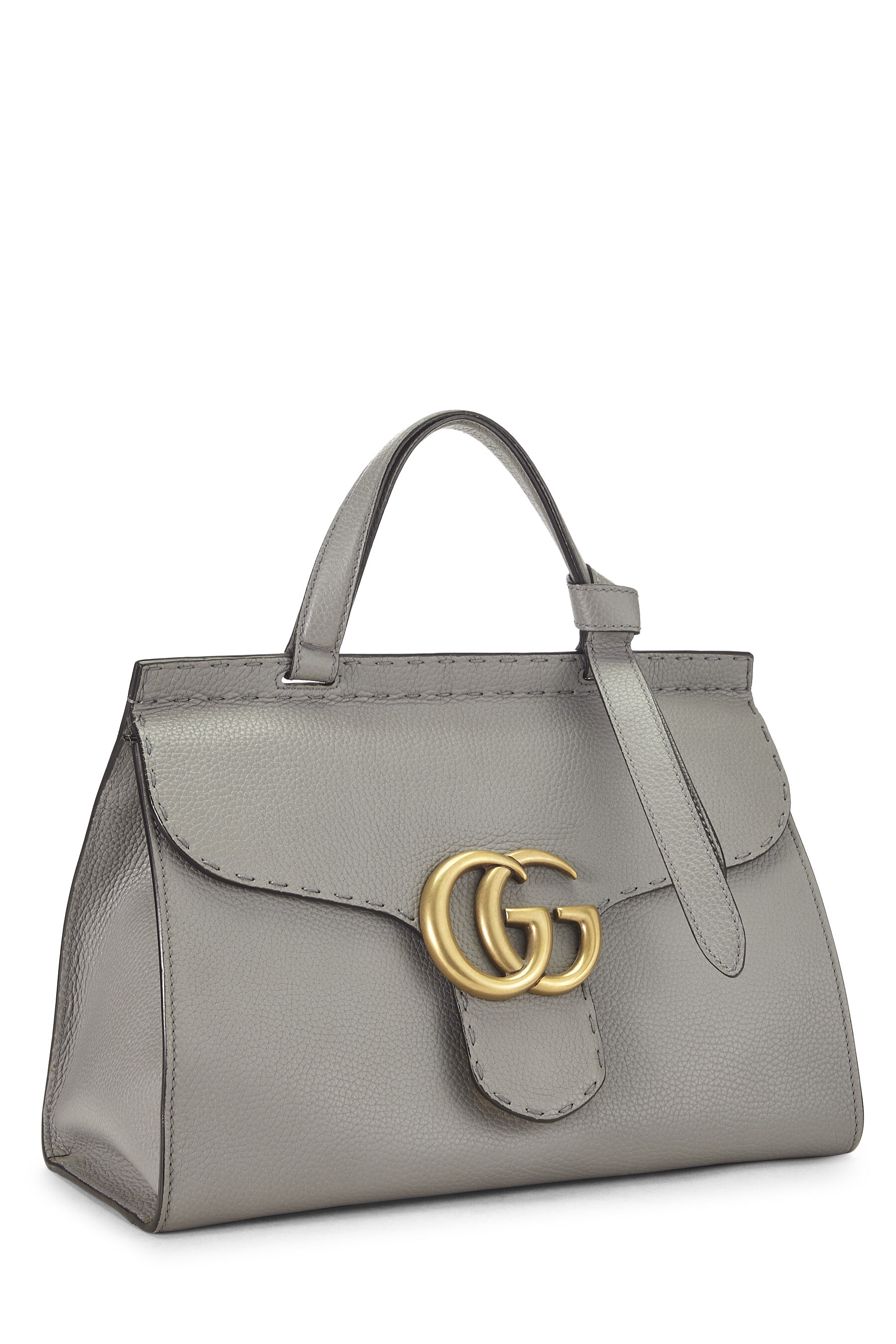 Grey Leather GG Marmont Top Handle Flap Bag