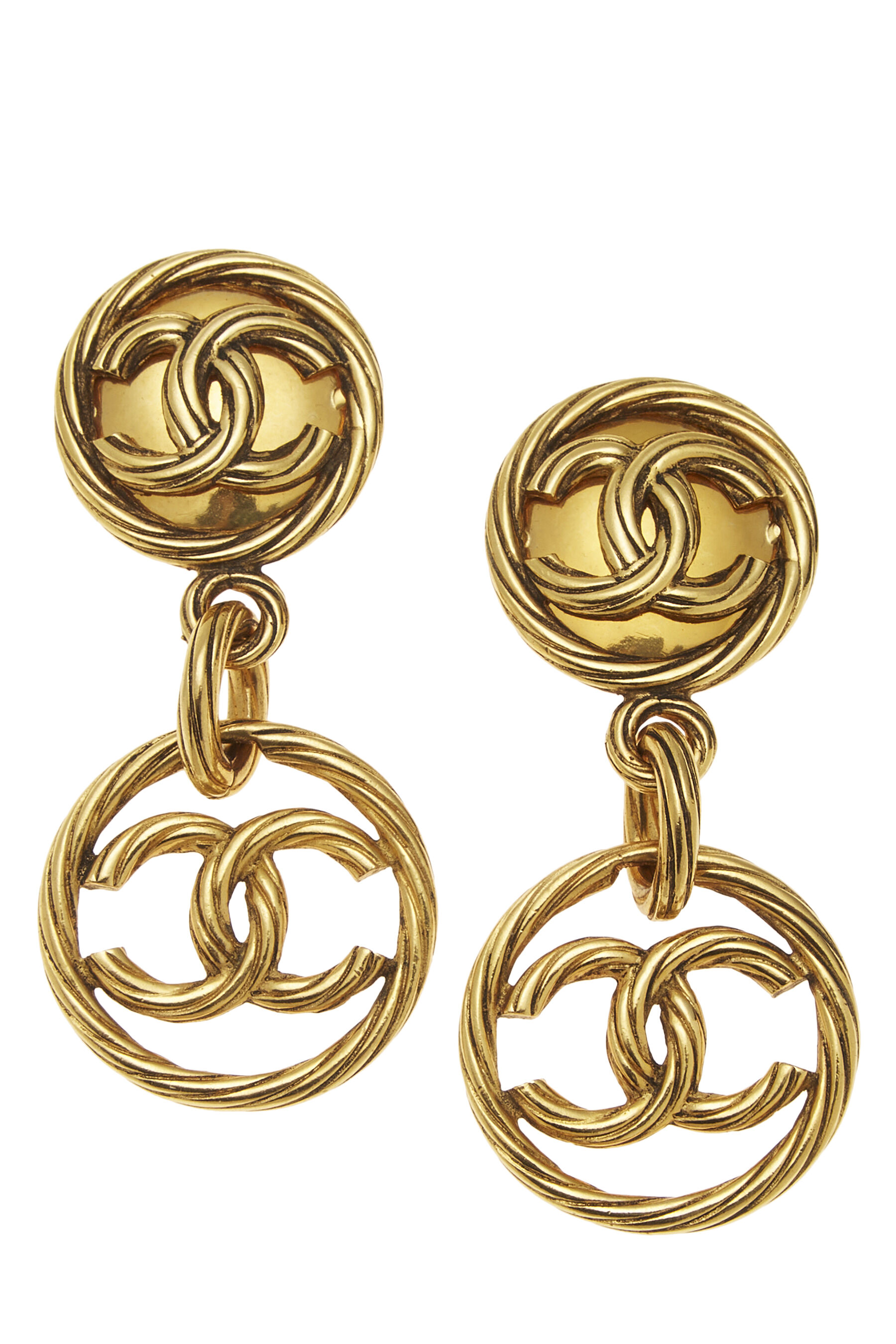 Gold 'CC' Dangle Earrings Medium