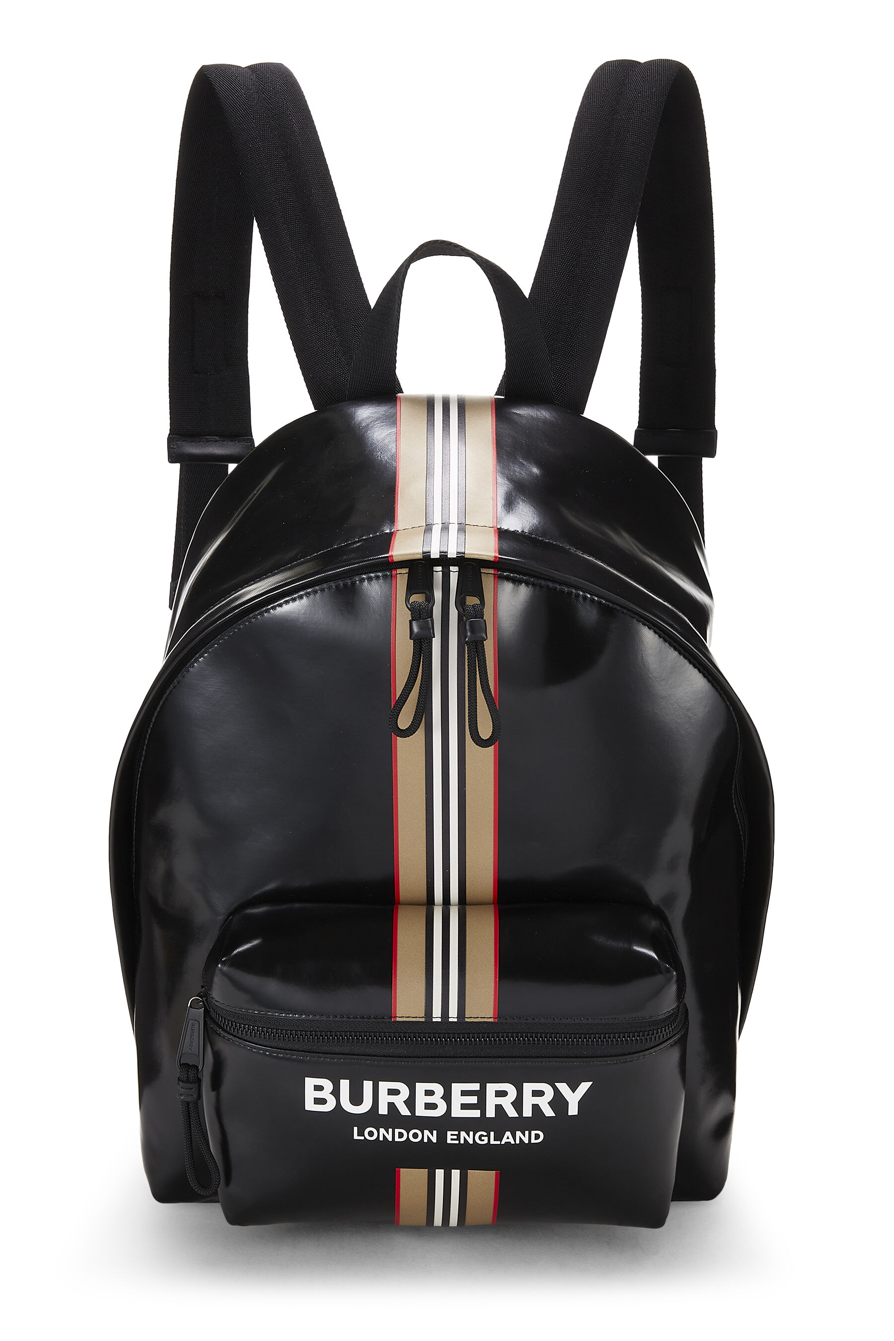 Black Coated Canvas Icon Stripe Backpack