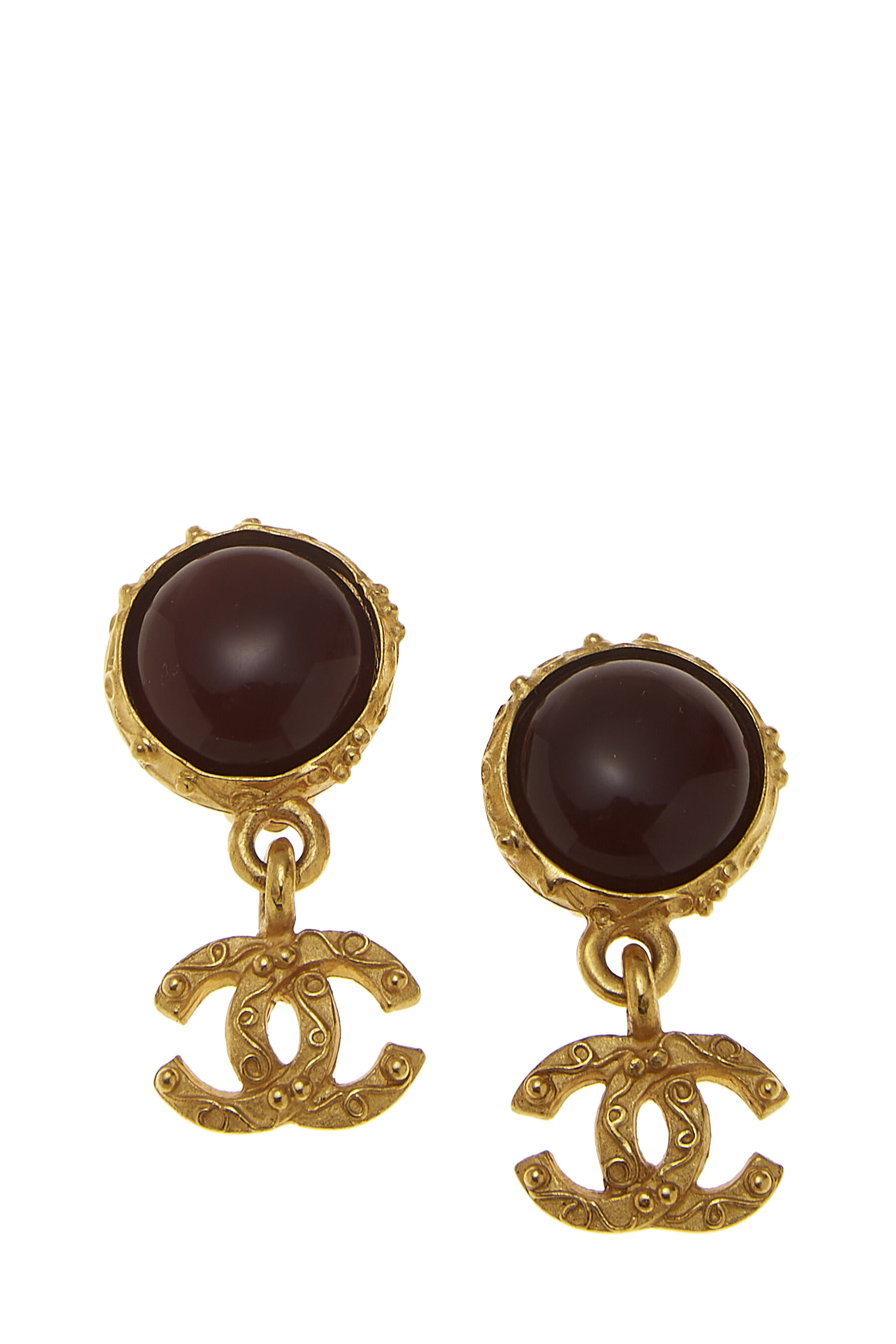 Gold & Burgundy Gripoix Dangle Earrings