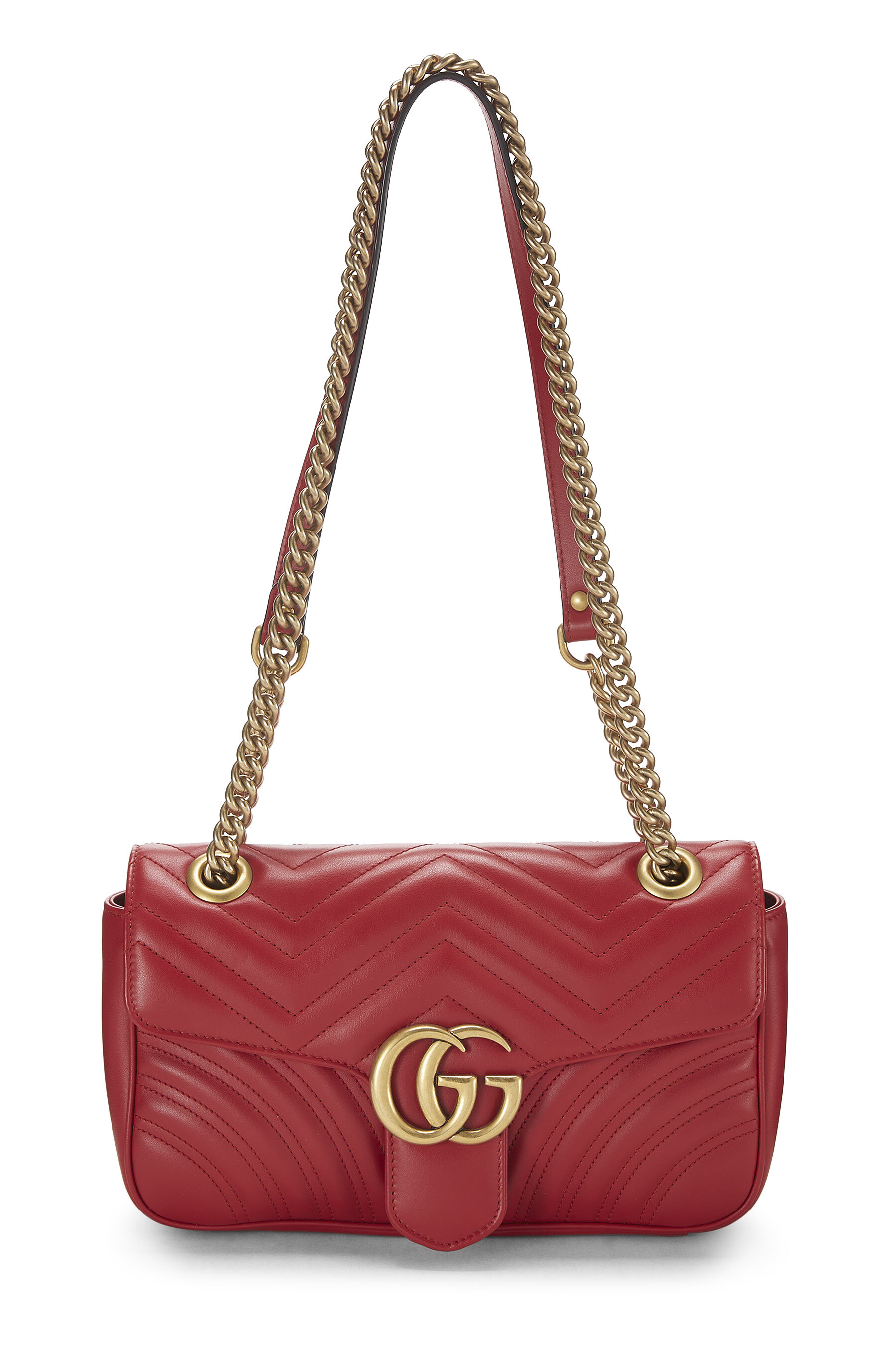 Red Leather GG Marmont Matelassé Shoulder Bag Small