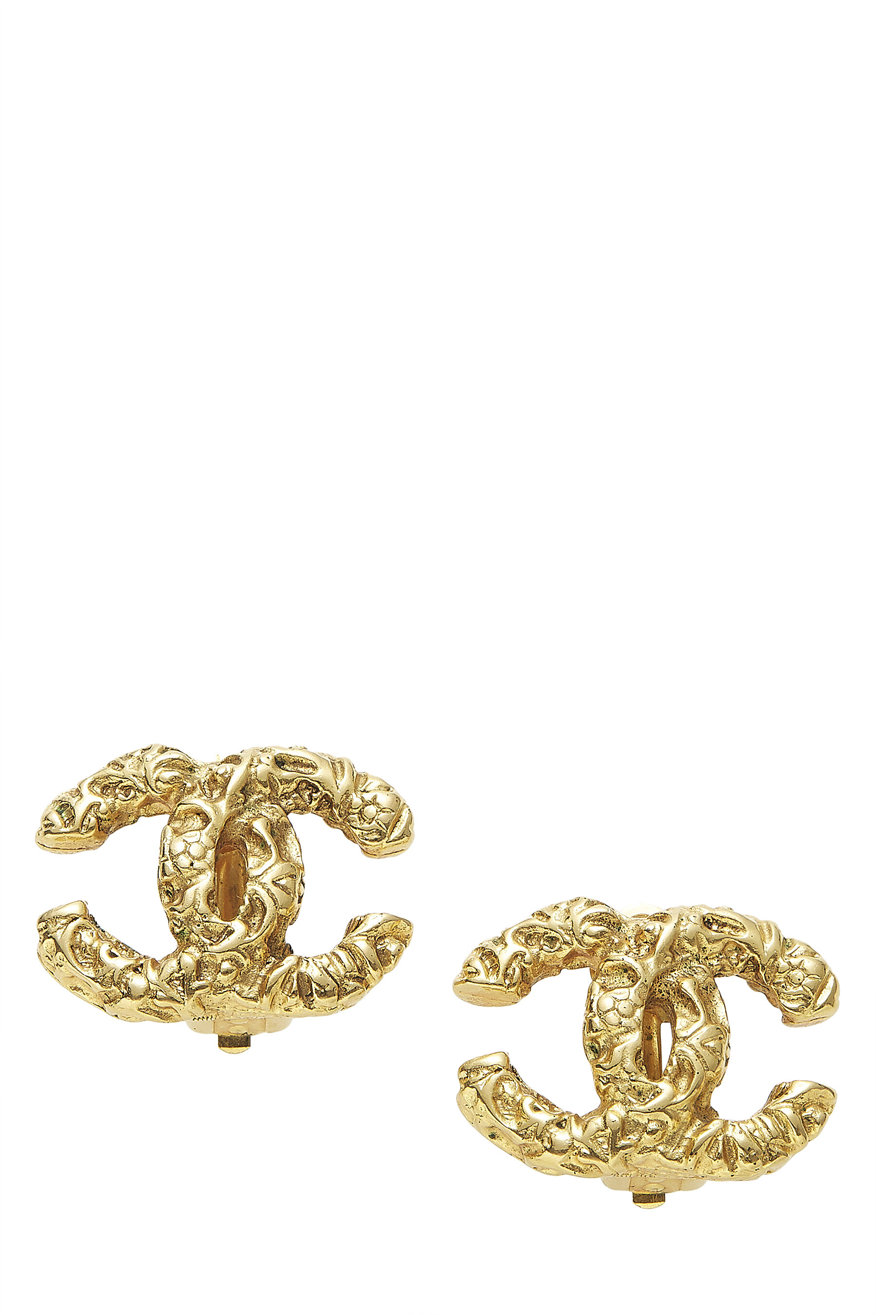 Gold Florentine 'CC' Clip On Earrings
