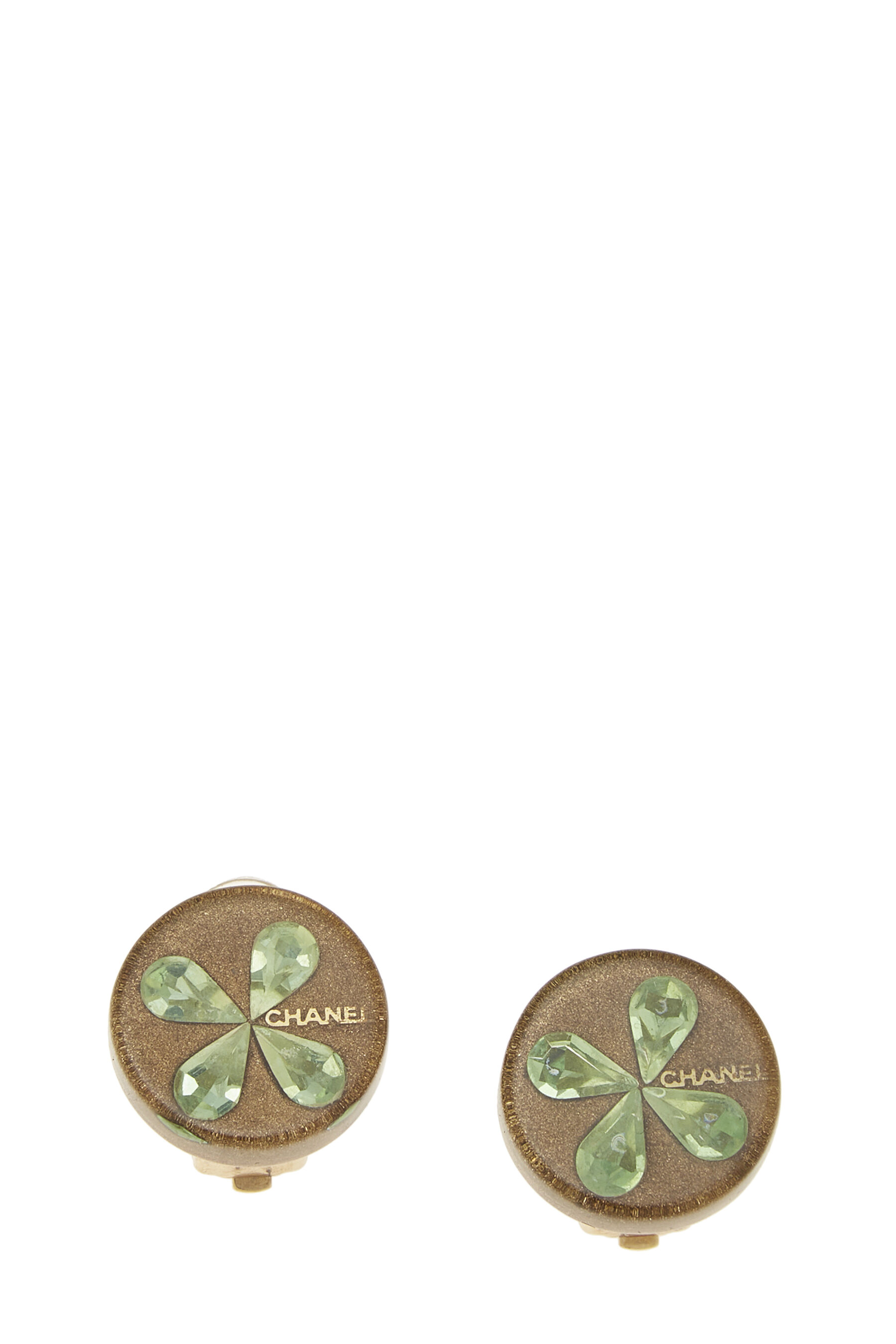 Gold & Green Lucky Charm Button Earrings