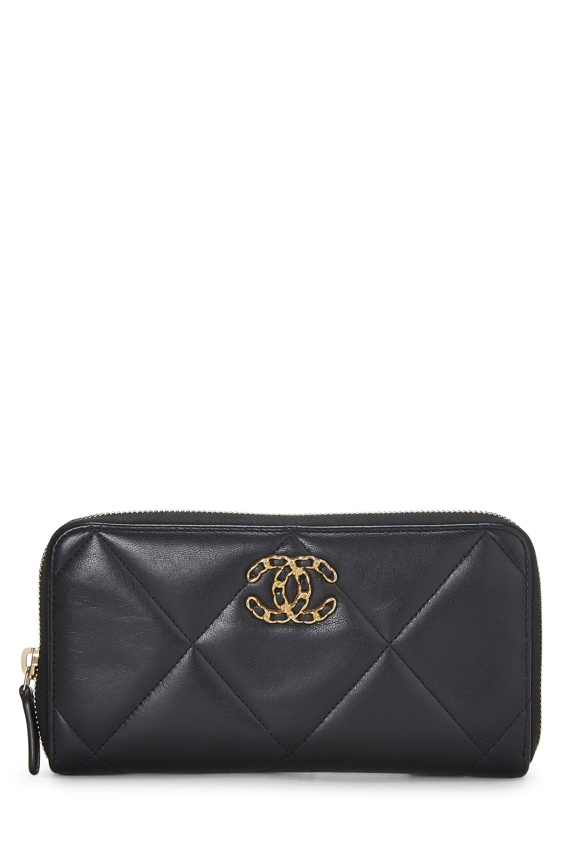 Chanel Black Quilted Lambskin 19 Zip Around Wallet
