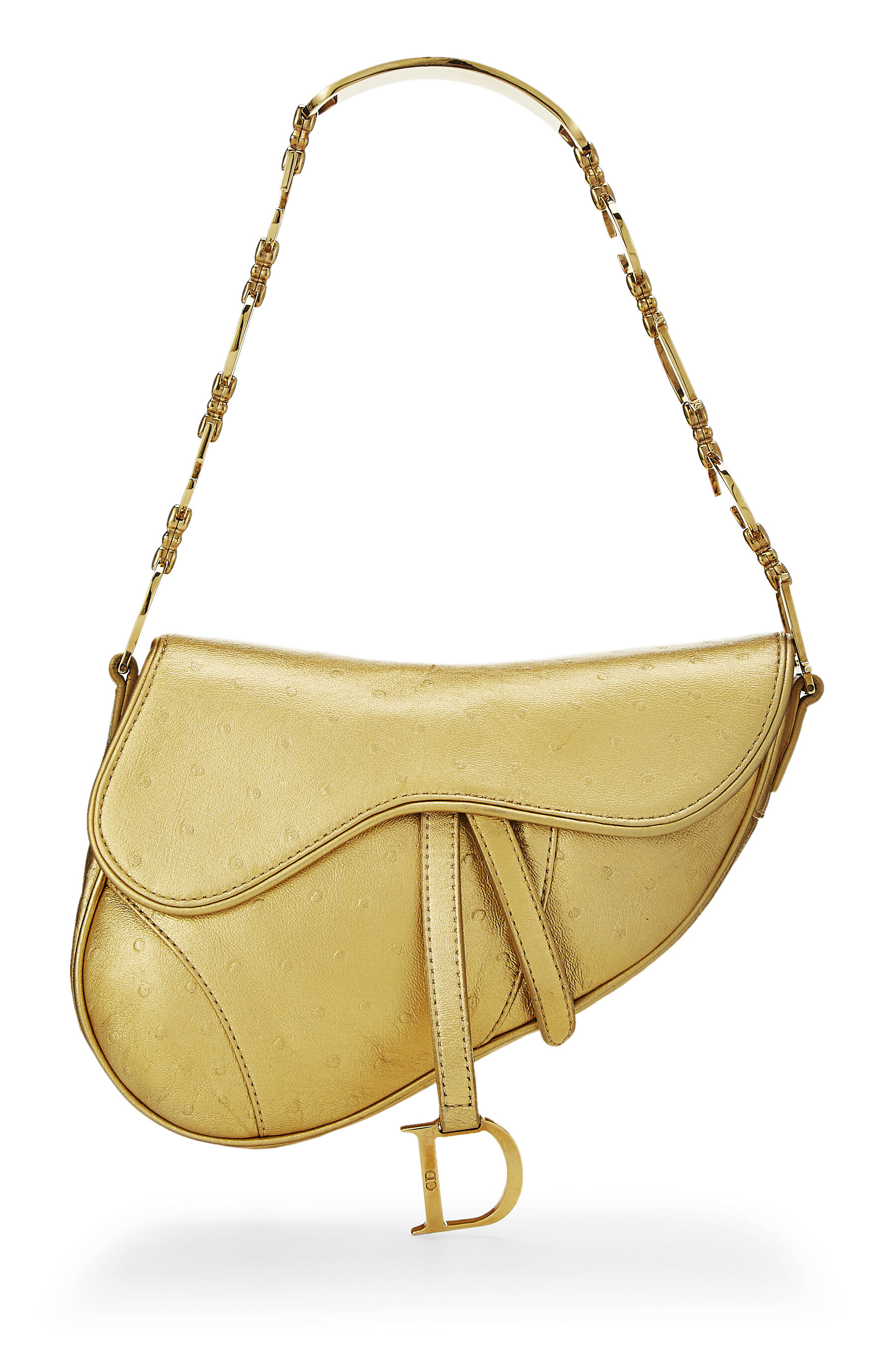 Metallic Gold Ostrich Saddle Bag Small