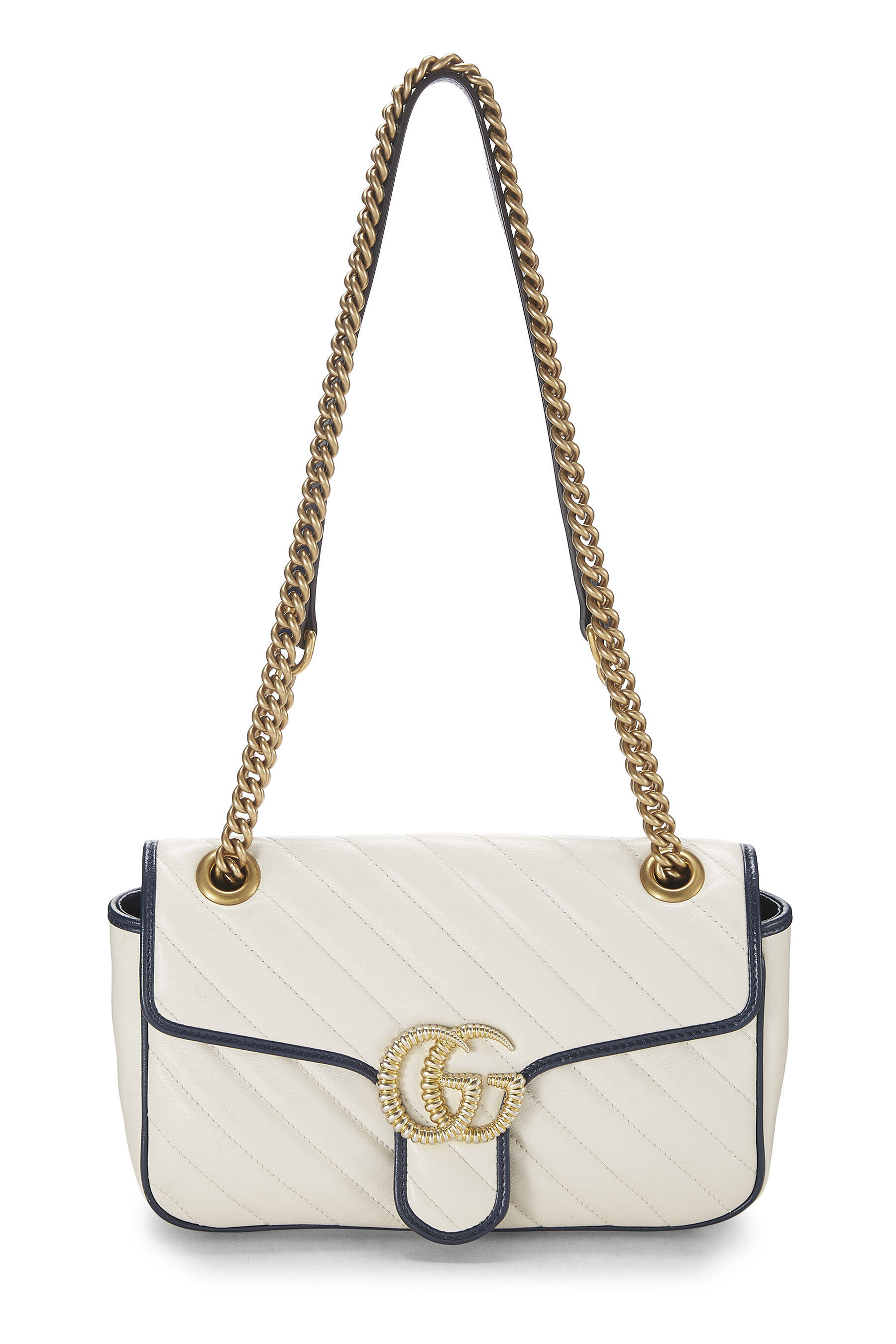 Gucci White Leather Torchon GG Marmont Shoulder Bag Small