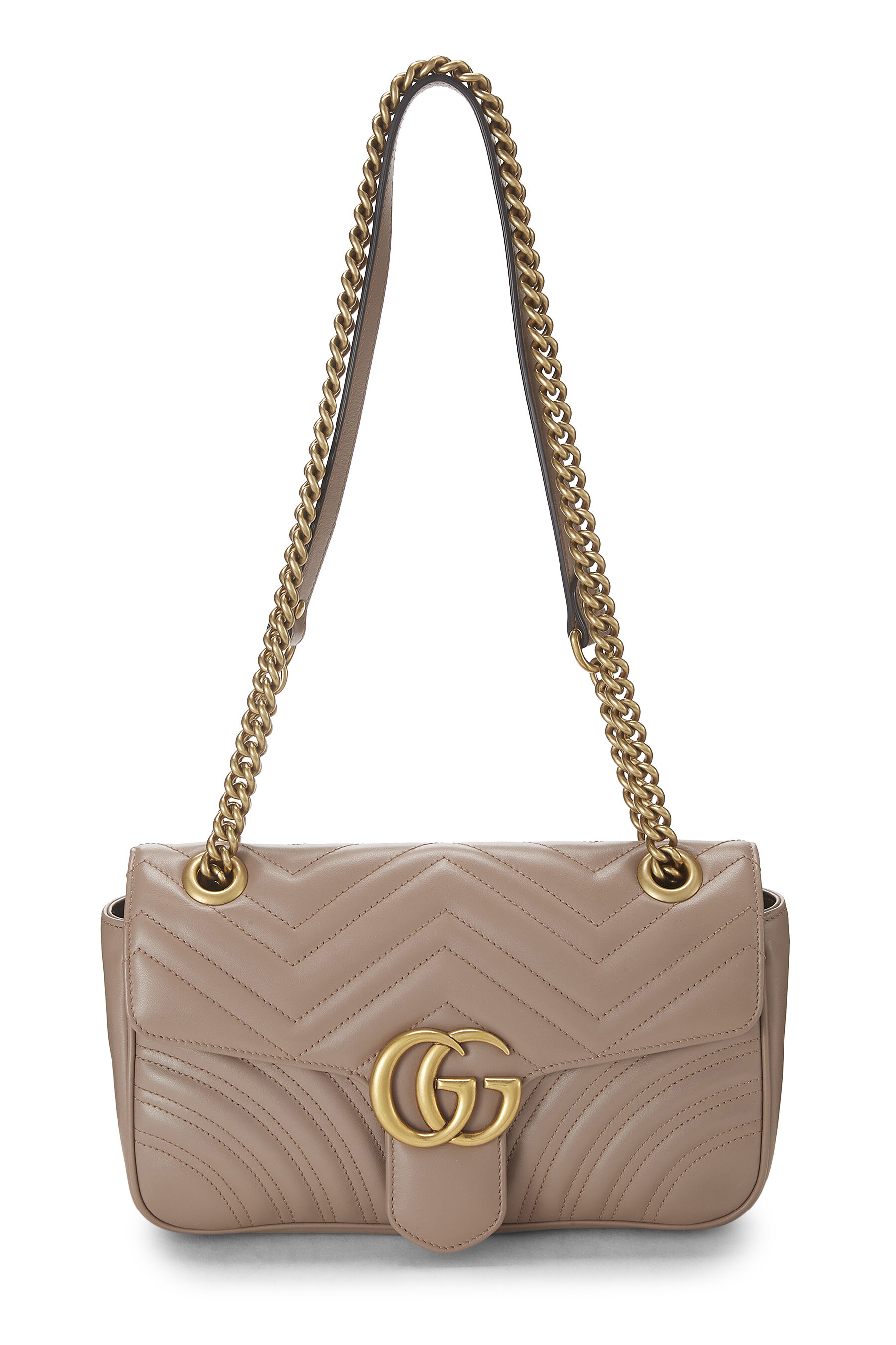 Beige Leather GG Marmont Shoulder Bag Small