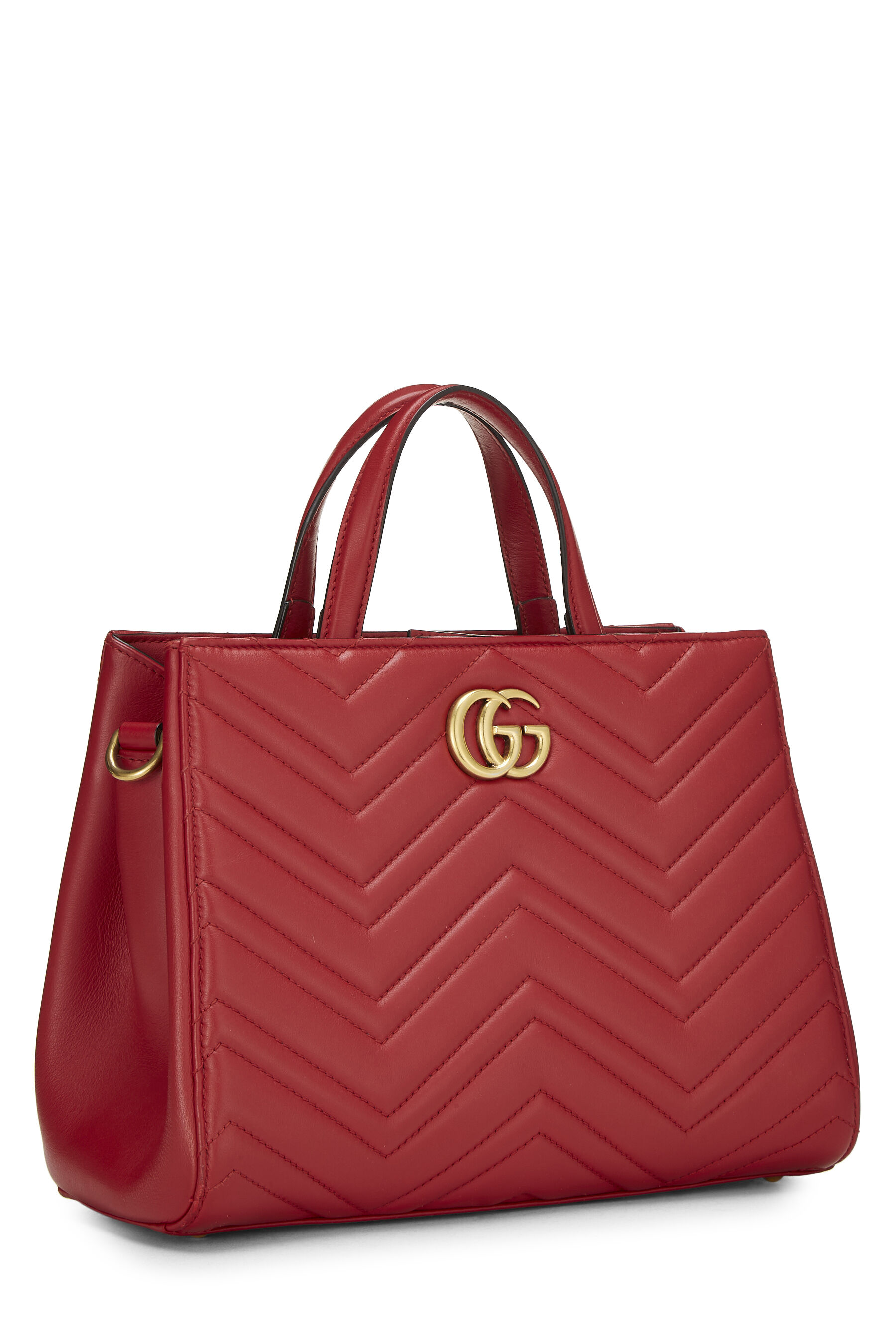 Red Leather GG Marmont Top Handle Bag Small