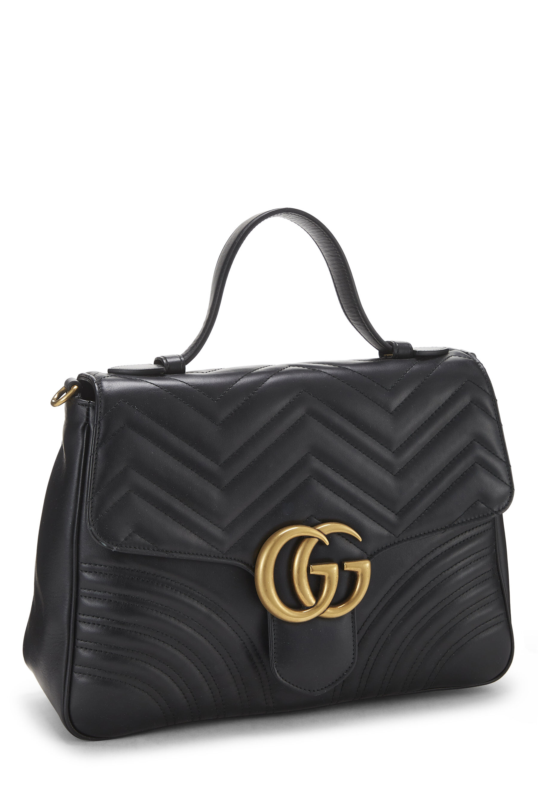 Black Leather GG Marmont Top Handle Bag Medium