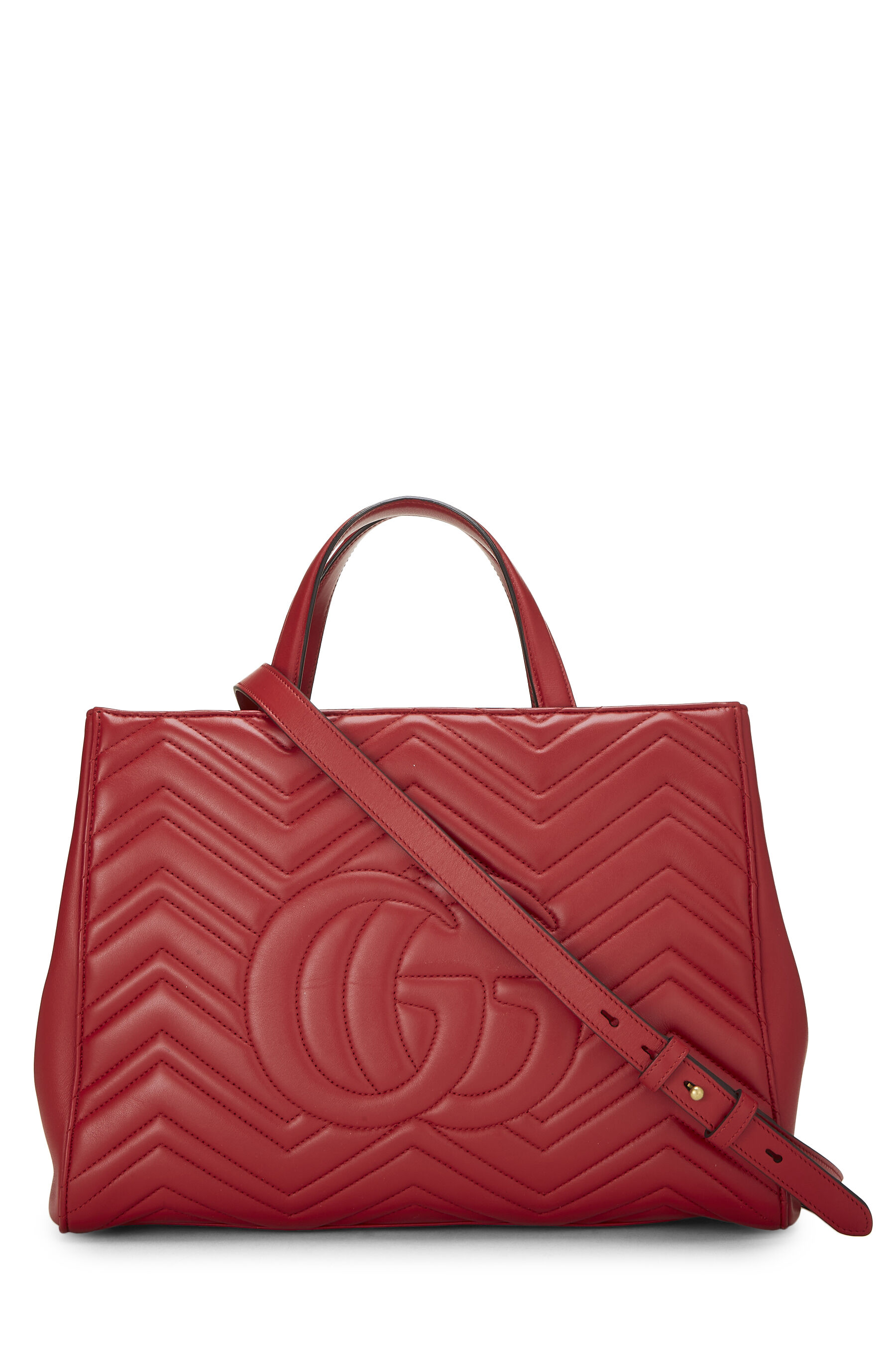 Red Leather GG Marmont Top Handle Bag Medium