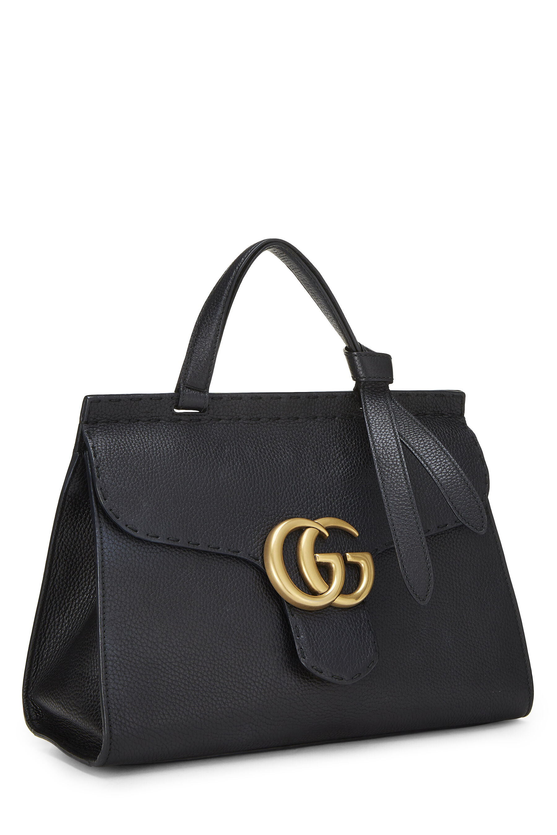 Black Leather GG Marmont Top Handle Flap Bag Small