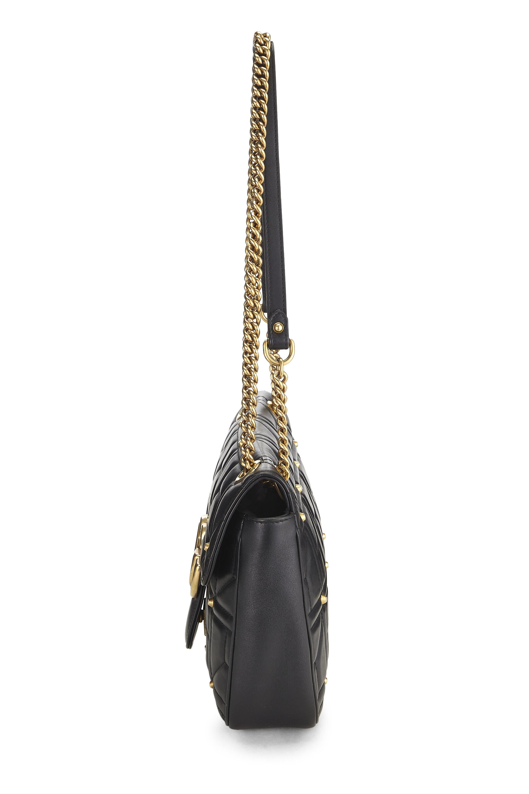Black Studded Leather GG Marmont Shoulder Bag