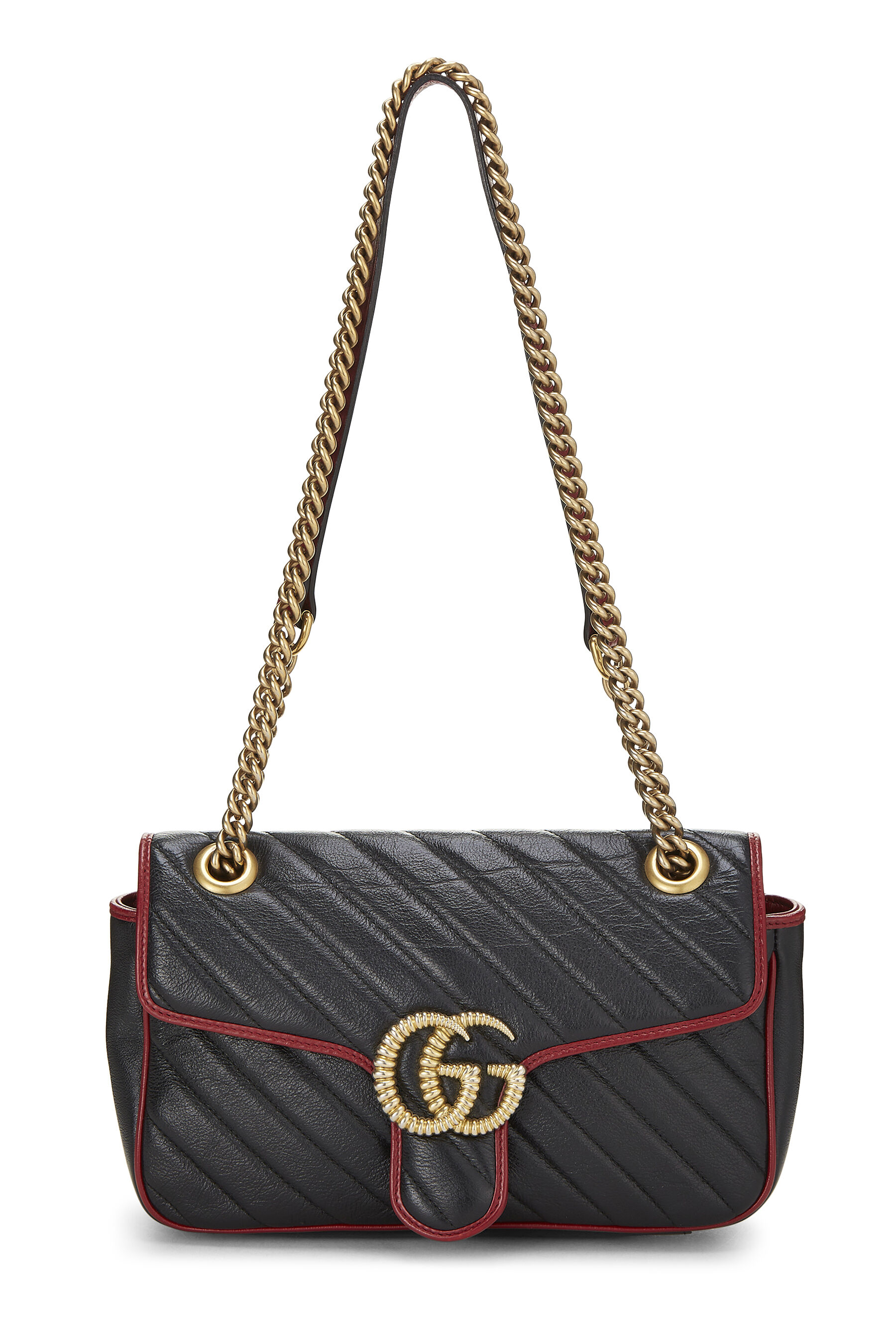 Gucci Black Leather Torchon GG Marmont Shoulder Bag Small