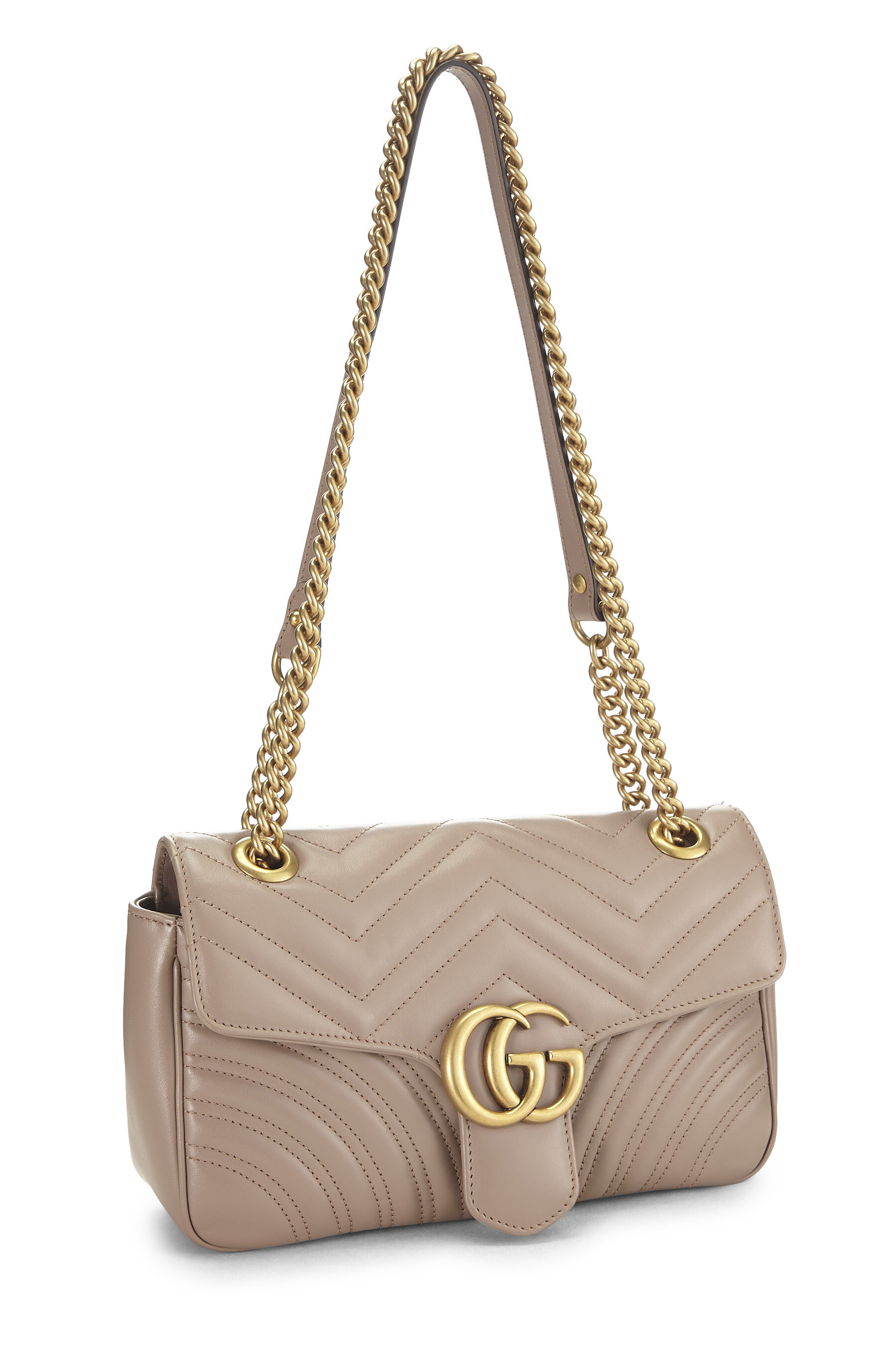 Beige Leather GG Marmont Shoulder Bag Small