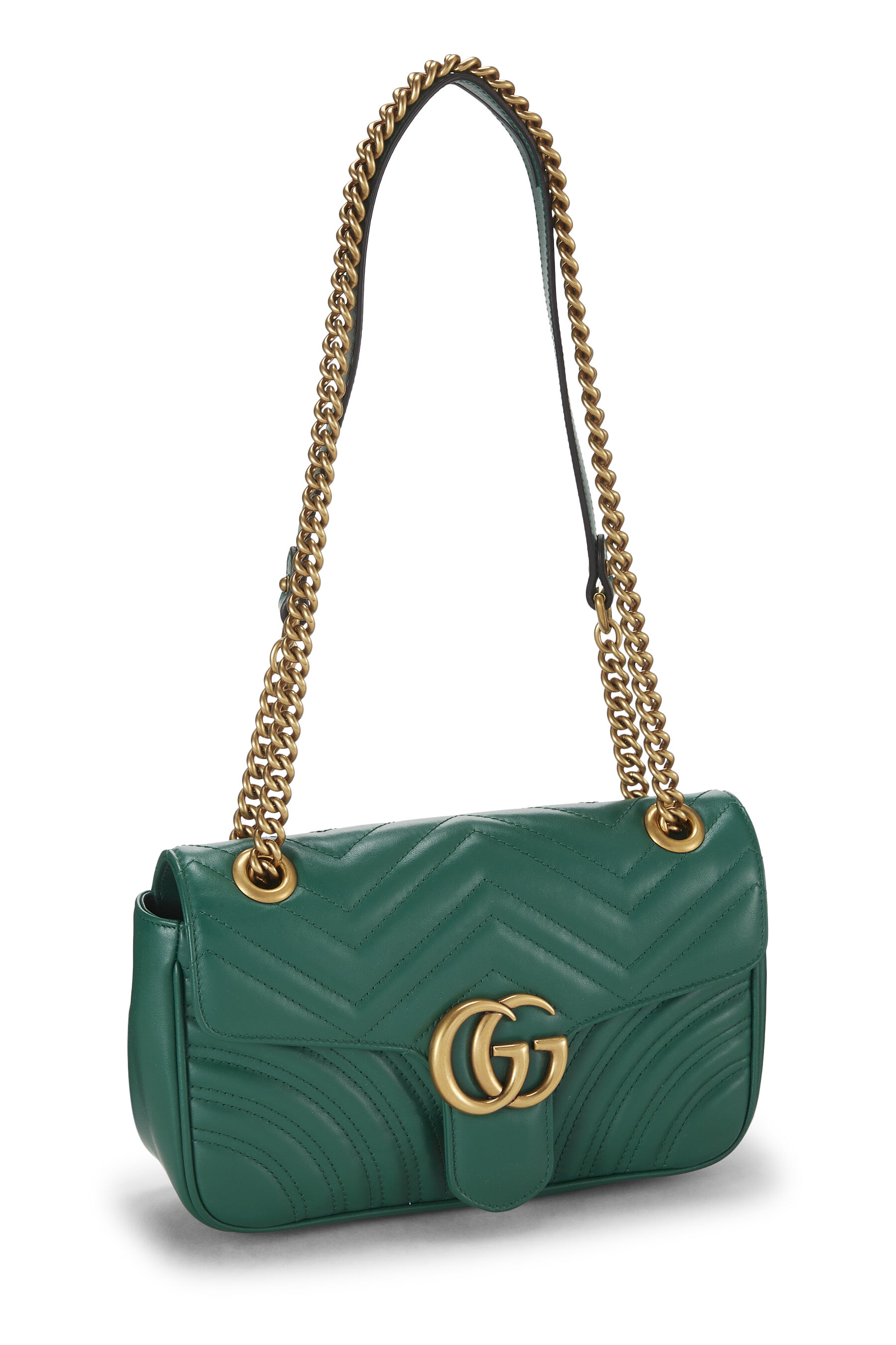 Green Leather GG Marmont Shoulder Bag Small