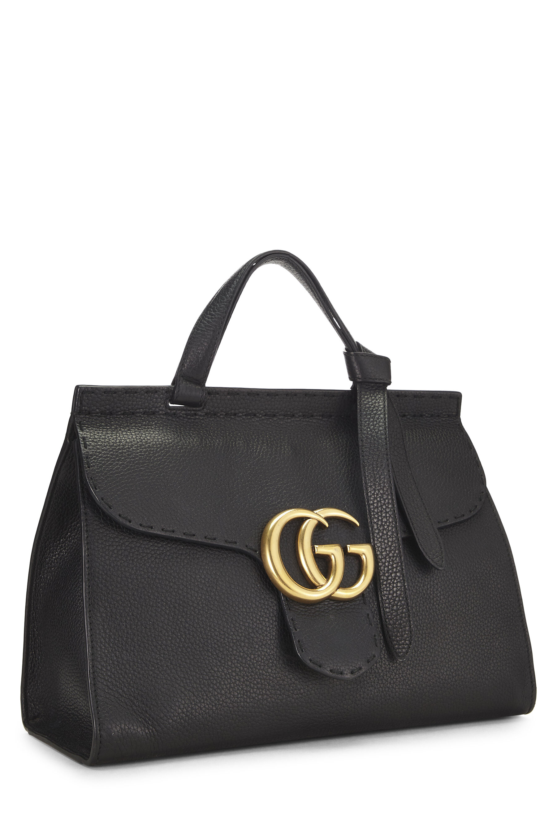 Black Leather GG Marmont Top Handle Flap Bag Small