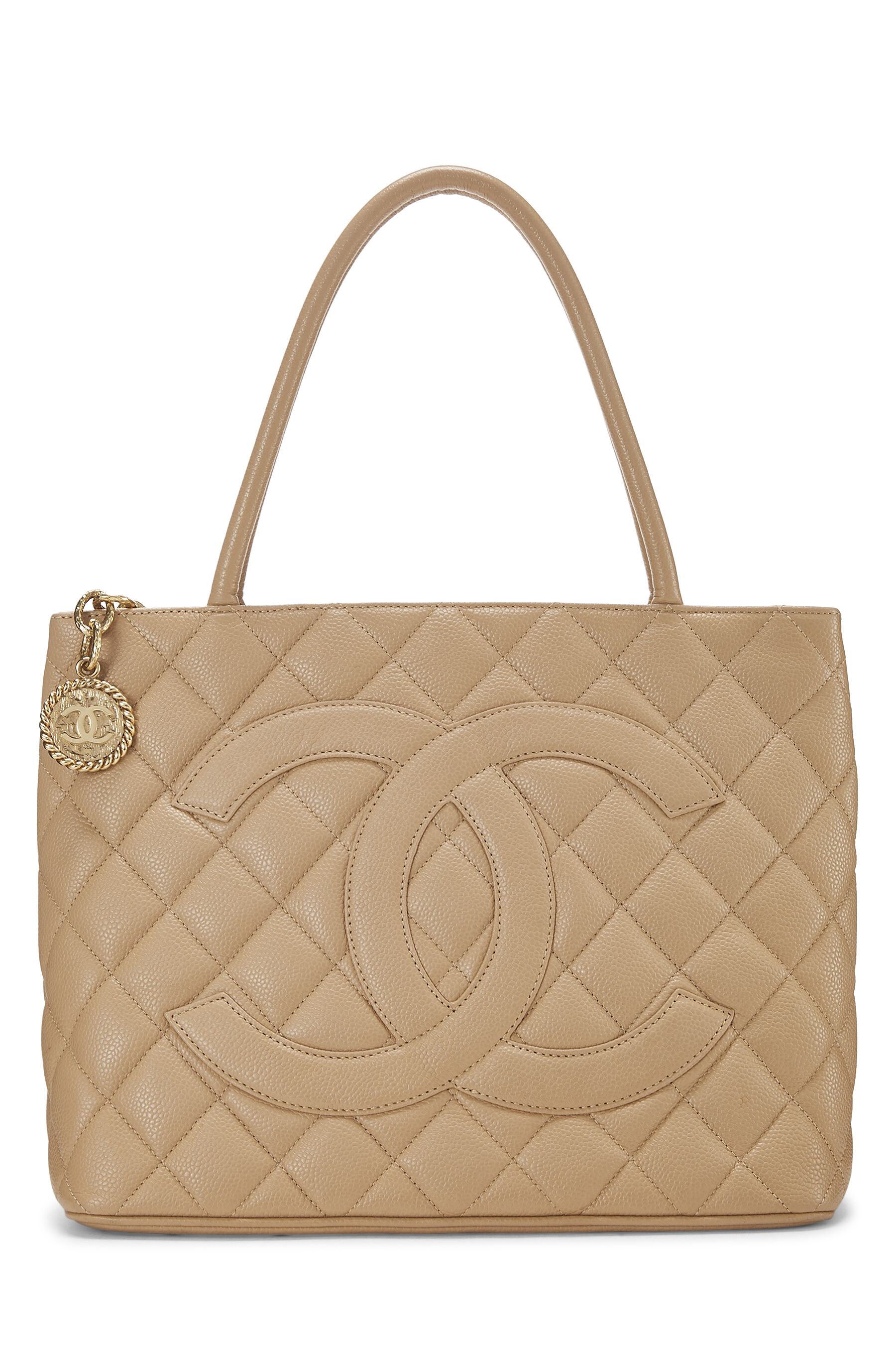 Chanel Beige Quilted Caviar Medallion Tote