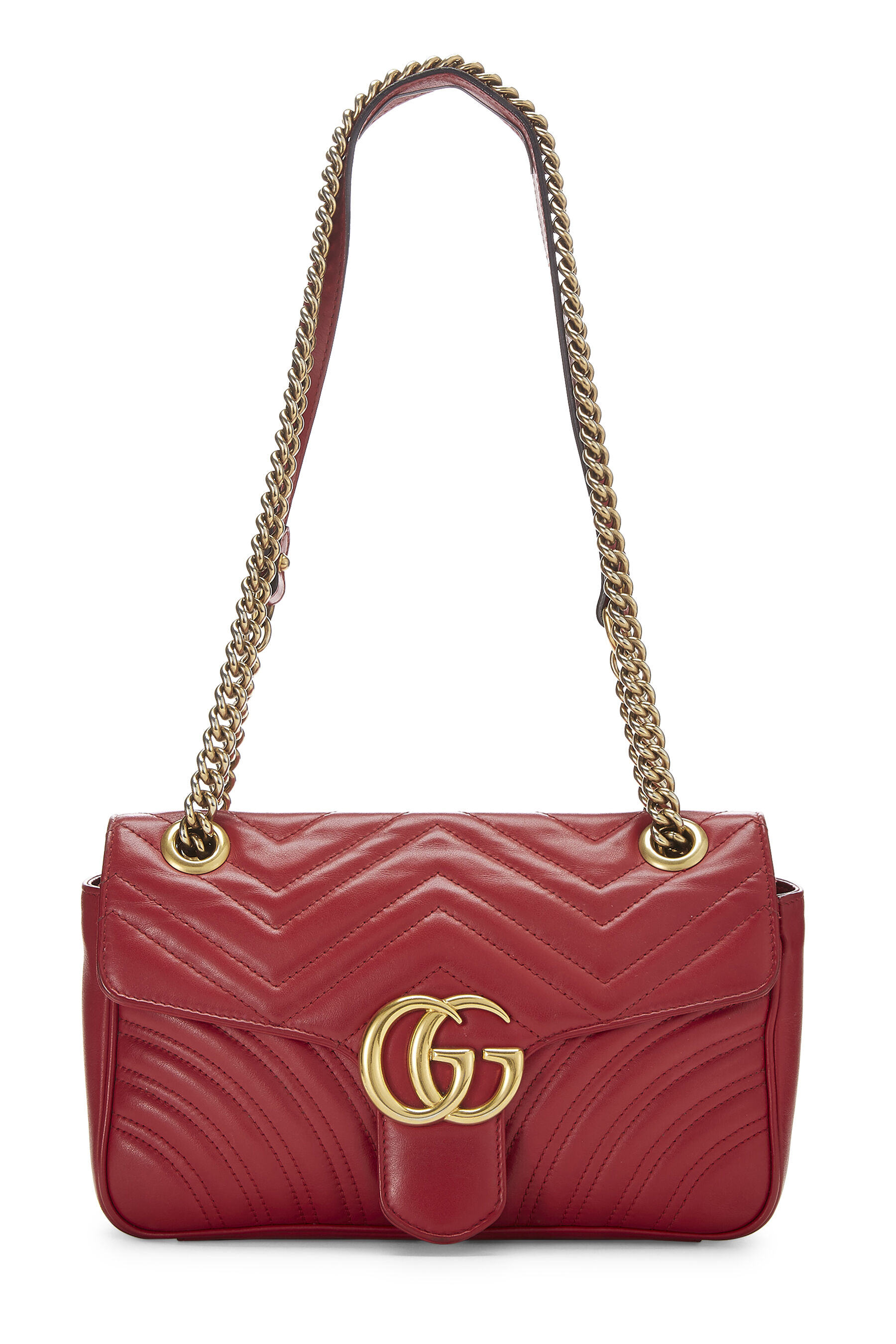 Shop Gucci Red & Blue Buckle Print Leather GG Marmont Shoulder Bag 