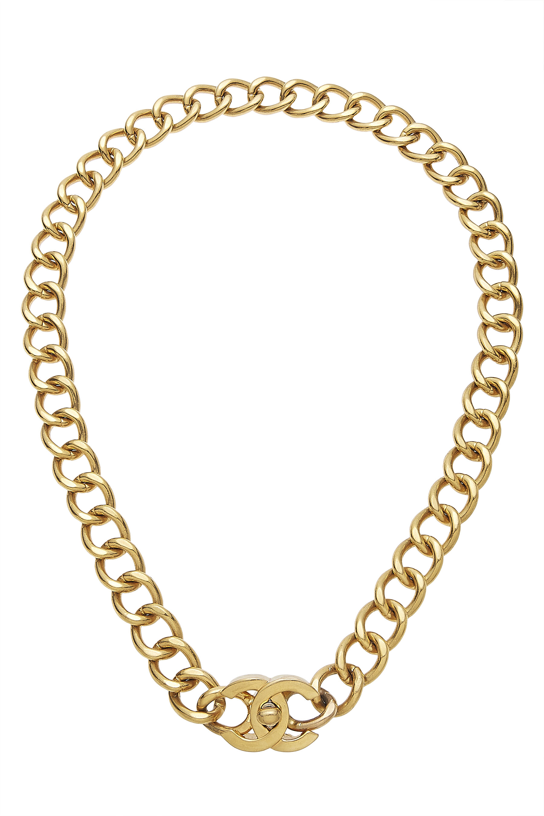Gold &apos;CC&apos; Turnlock Necklace Large