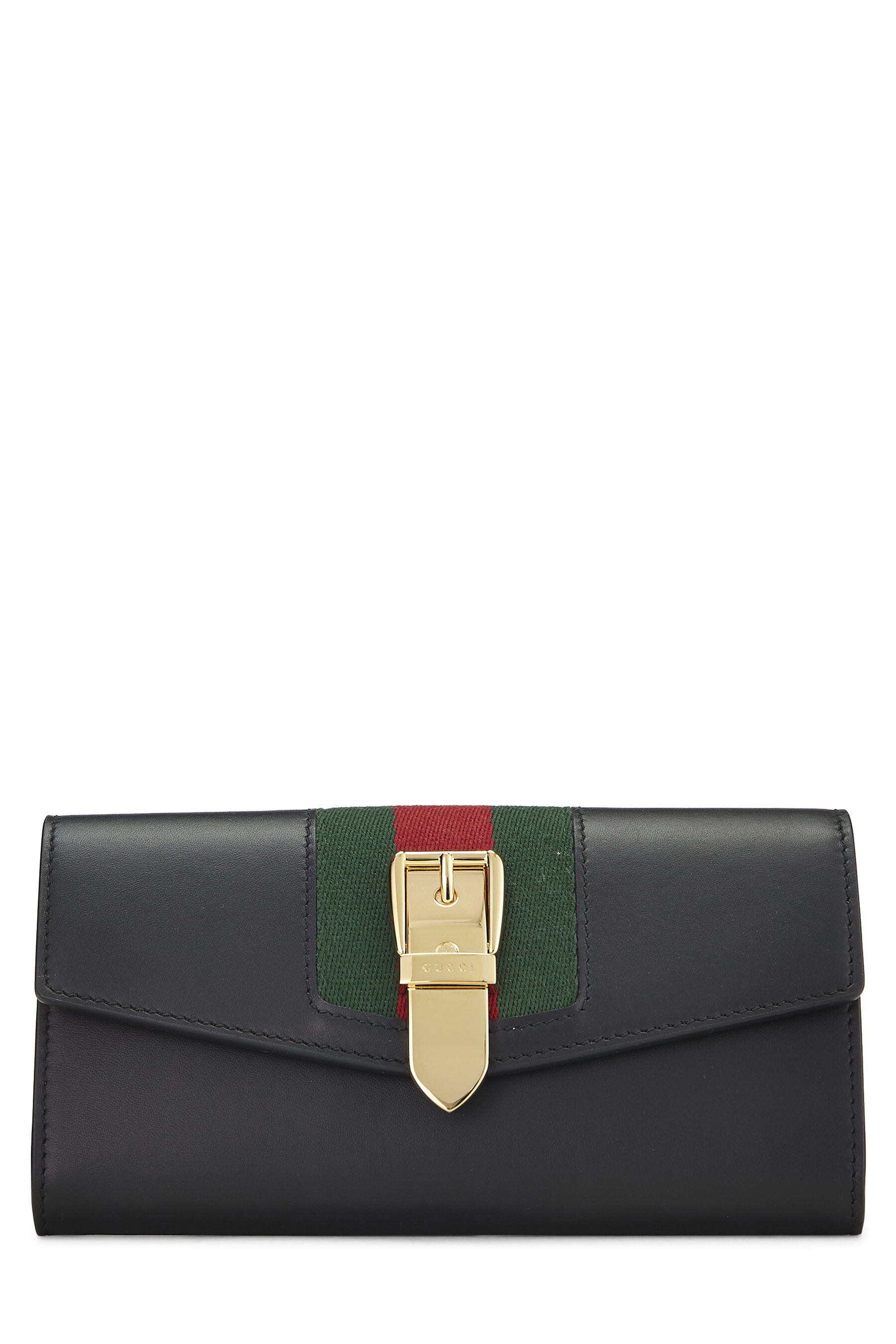 Gucci Black Leather Web Sylvie Continental Wallet