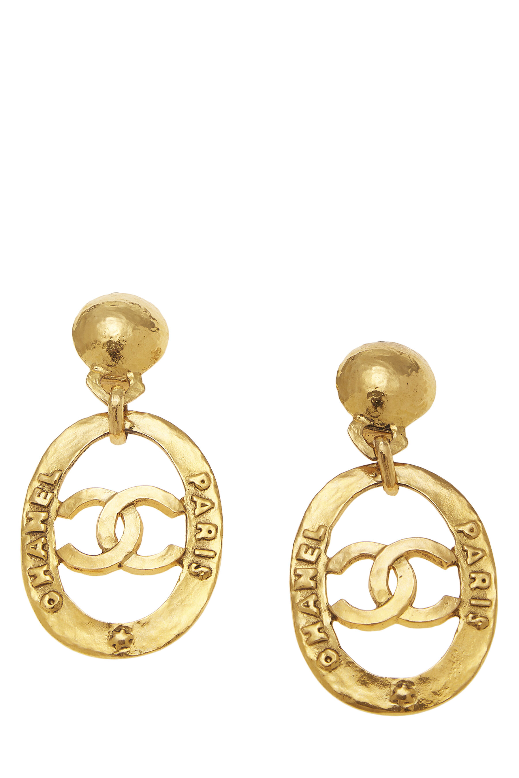 Gold 'CC' Dangle Earrings
