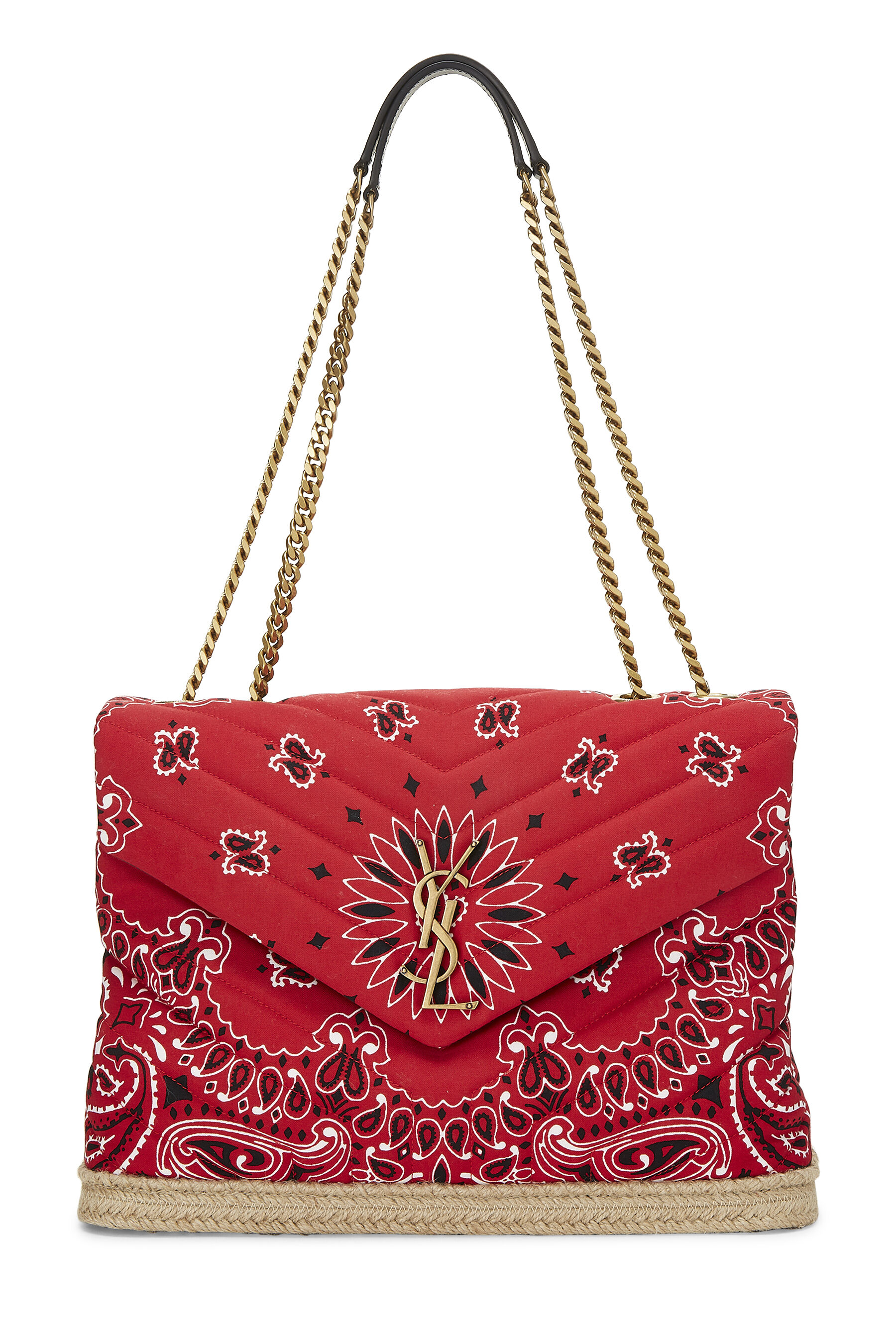 YSL Red Bandana Canvas Loulou Shoulder Bag Medium