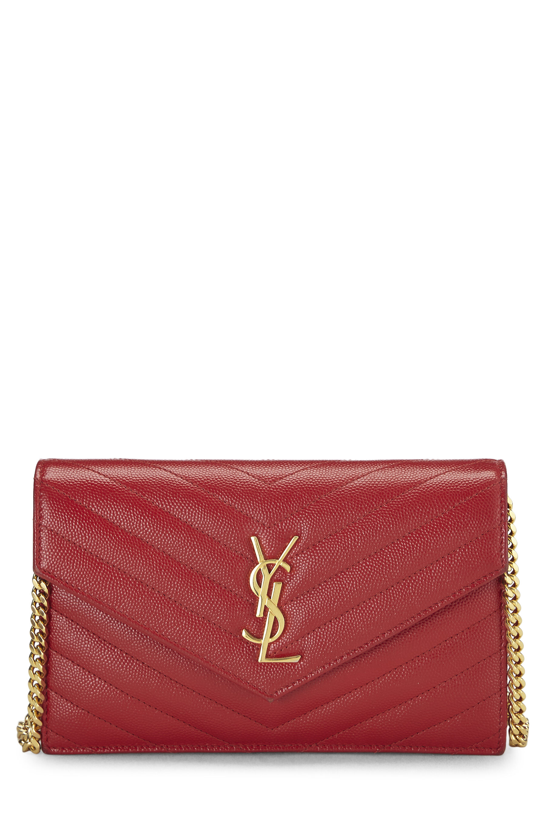 YSL Red Grained Calfskin Envelope Wallet-On-Chain (WOC)