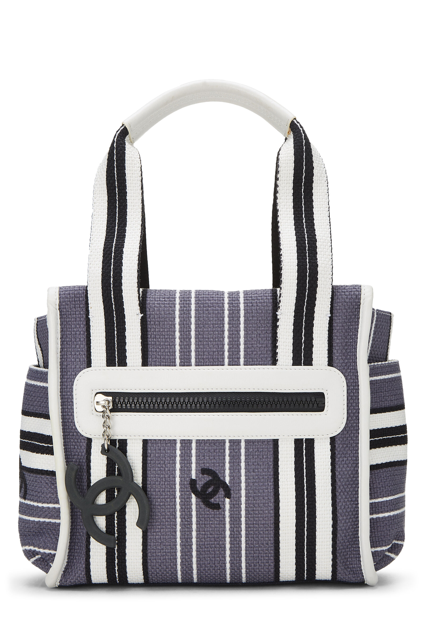 White & Navy Striped Canvas Handbag Small