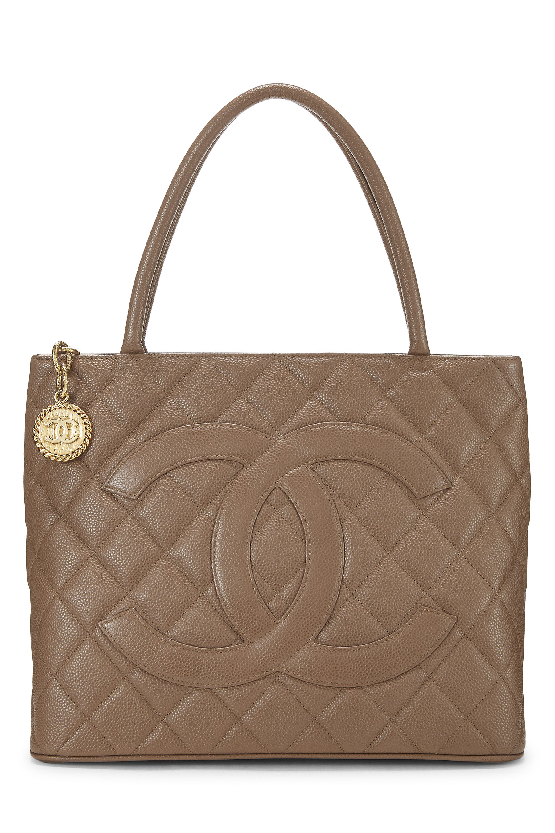 Brown Quilted Caviar Medallion Tote