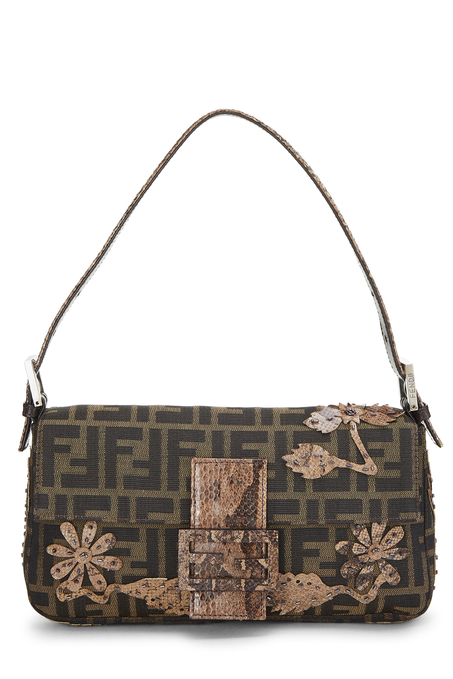 Brown Python & Zucca Canvas Beaded Baguette