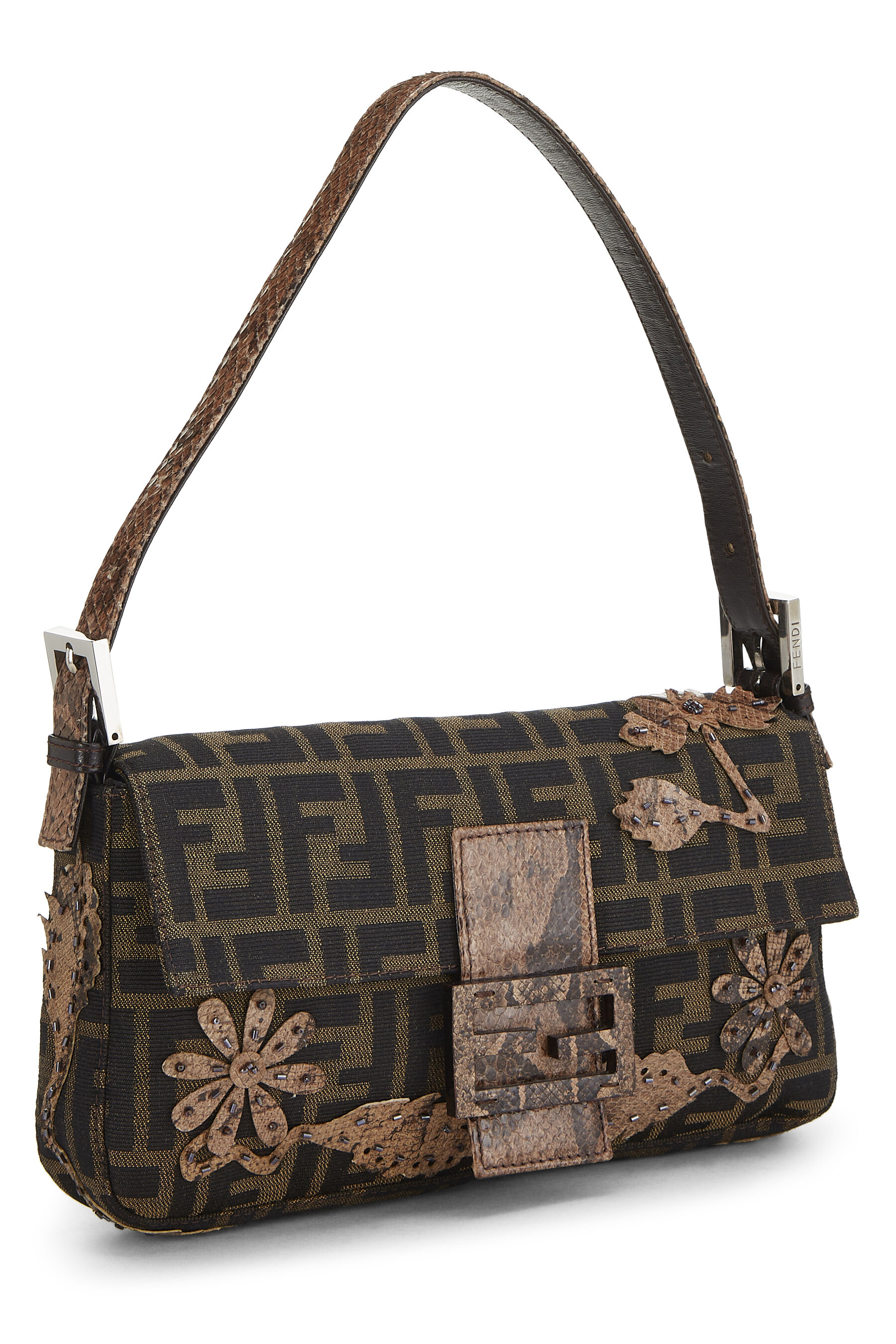 Brown Python & Zucca Canvas Beaded Baguette
